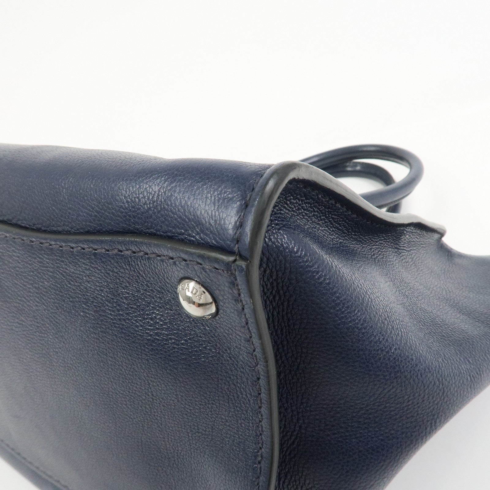 PRADA Triangle Logo 2 Way Bag Tote Bag Shoulder Bag Navy B2625M
