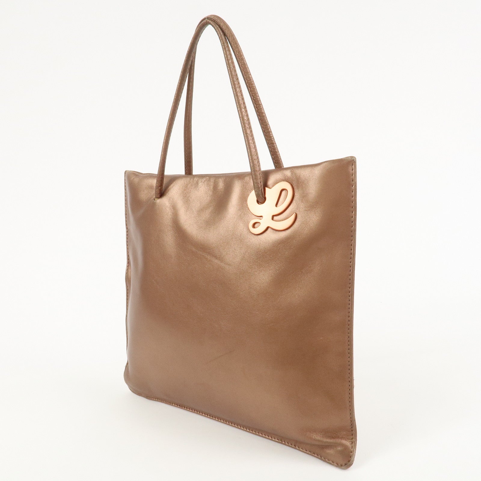 LOEWE Logo Leather Hand Bag Tote Bag Metallic Brown