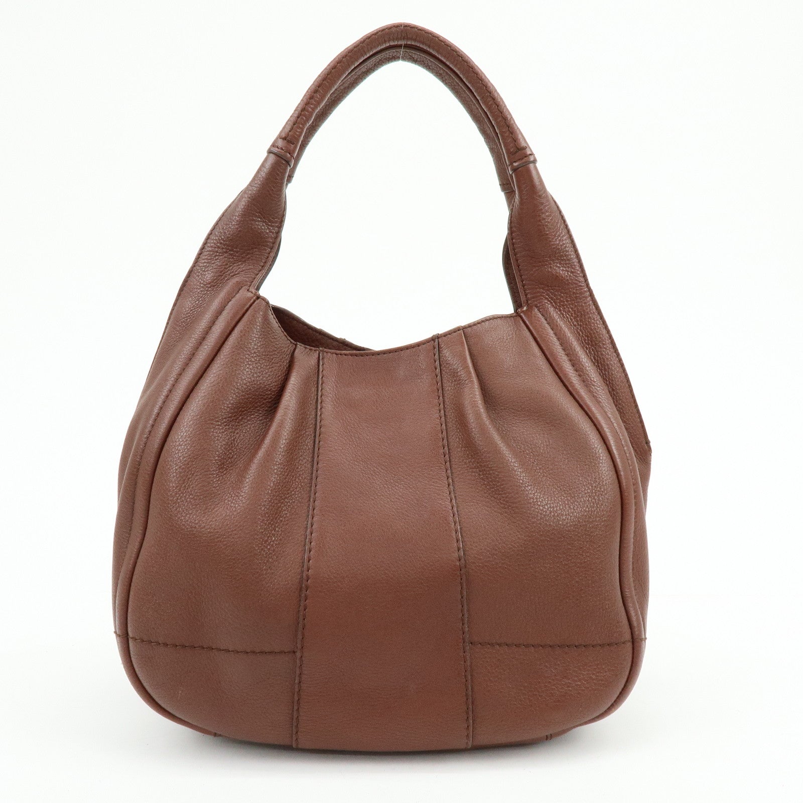 Ferragamo Gancini Leather Shoulder Bag Hand Bag Brown