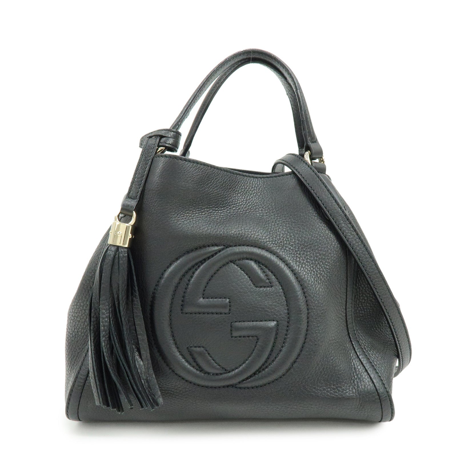GUCCI SOHO Interlocking G Calf 2Way Hand Shoulder Bag Black 336751
