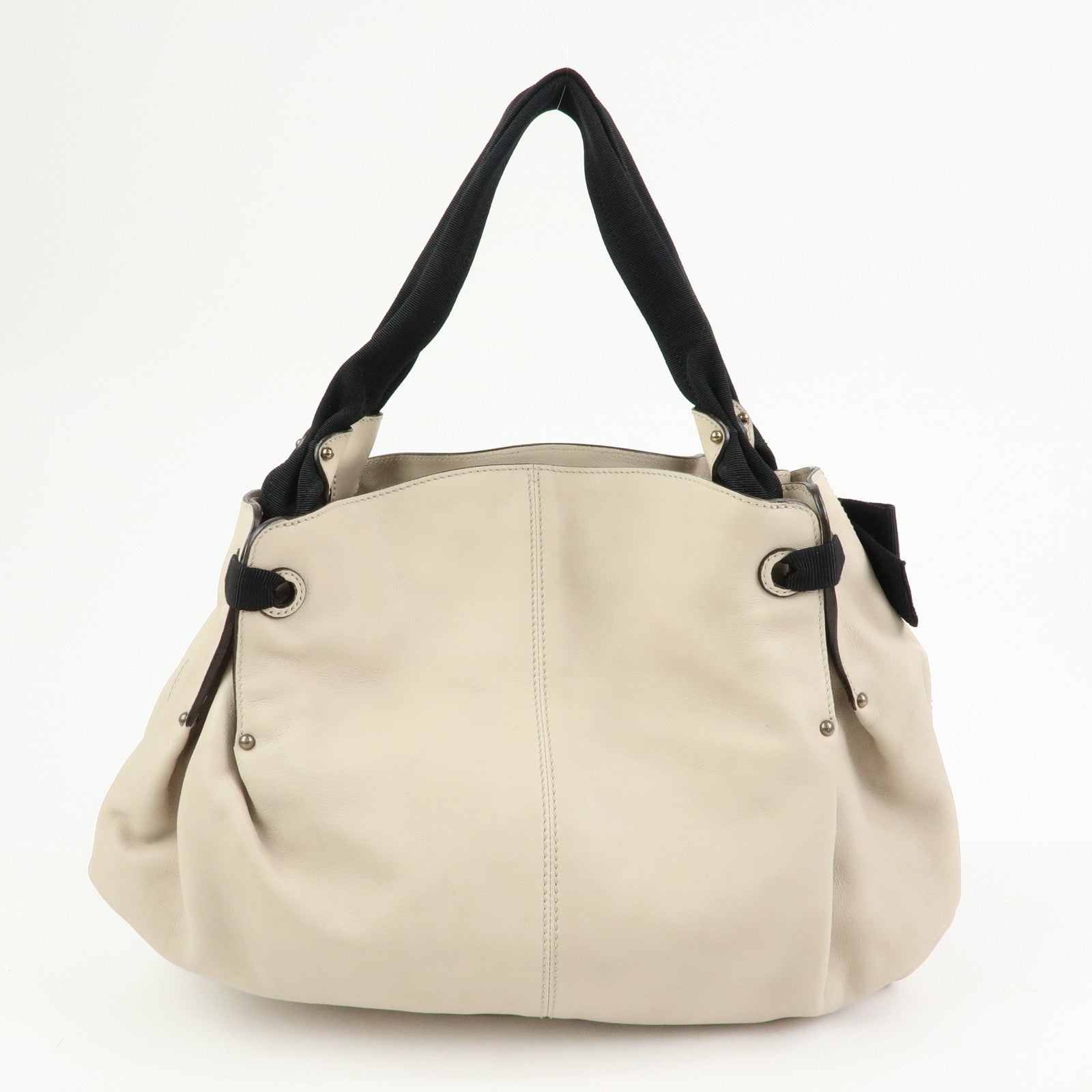 Ferragamo Vara Ribbon Leather Tote Bag Shoulder Bag Ivory Black