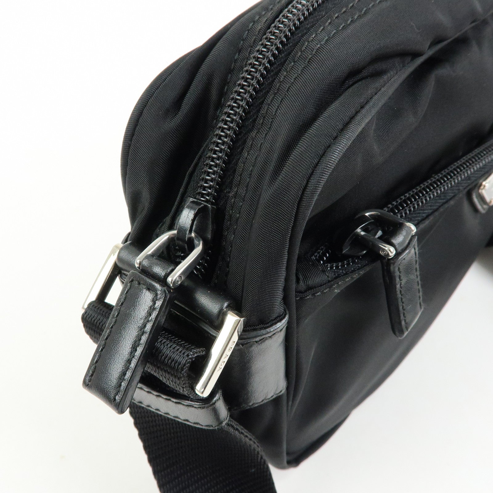 PRADA Triangle Logo Nylon Leather Shoulder Crossbody Bag Black