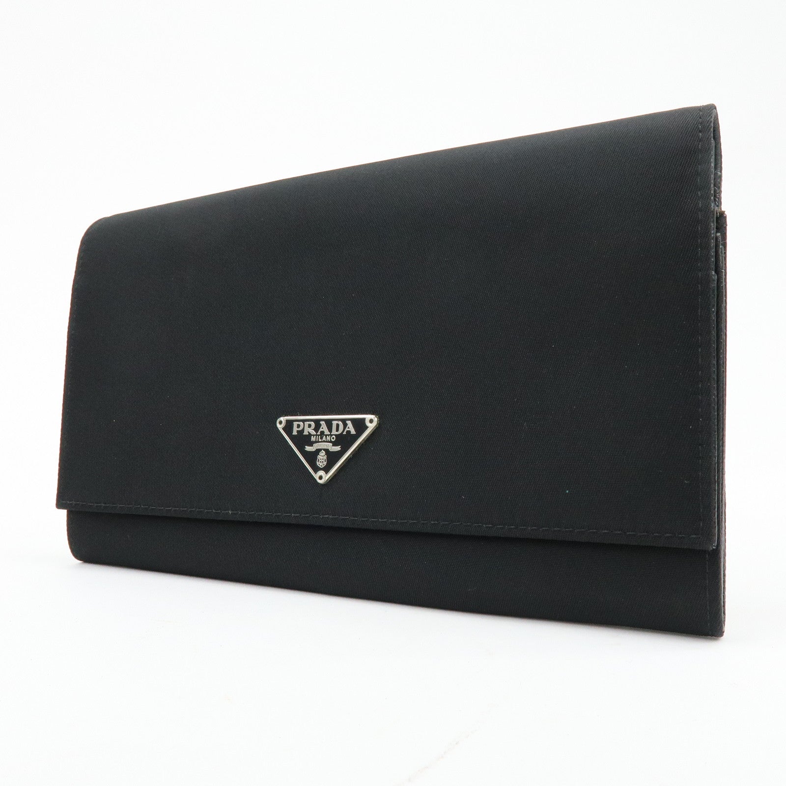 PRADA Triagle Logo Nylon Saffiano Leather Long Wallet Black