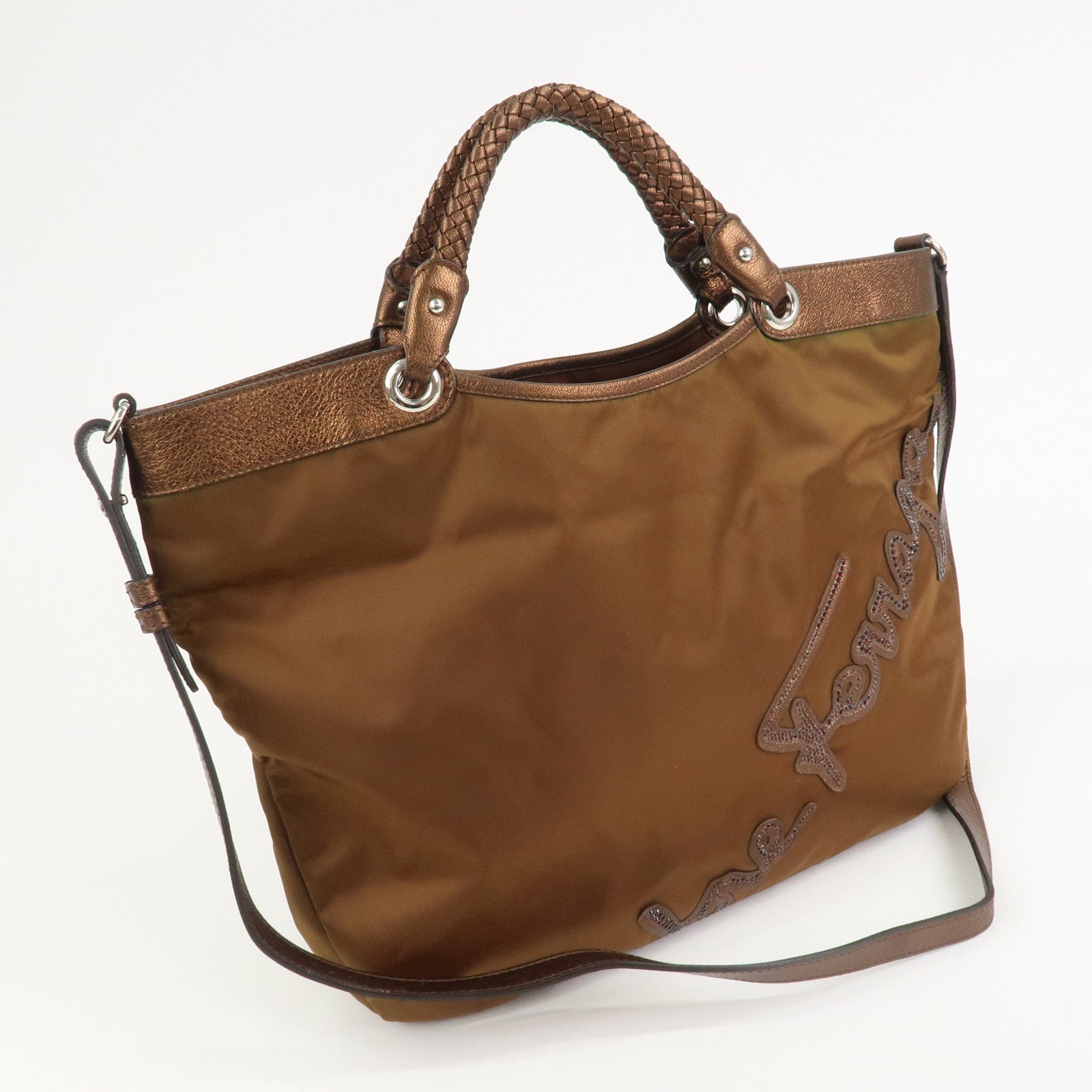 Ferragamo Nylon 2Way Bag Hand Bag Shoulder Bag Brown AU-21 C094