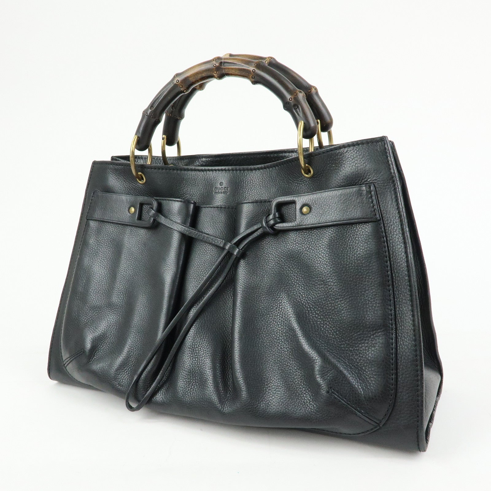 GUCCI Bamboo Leather Tote Bag Hand Bag Black 109138