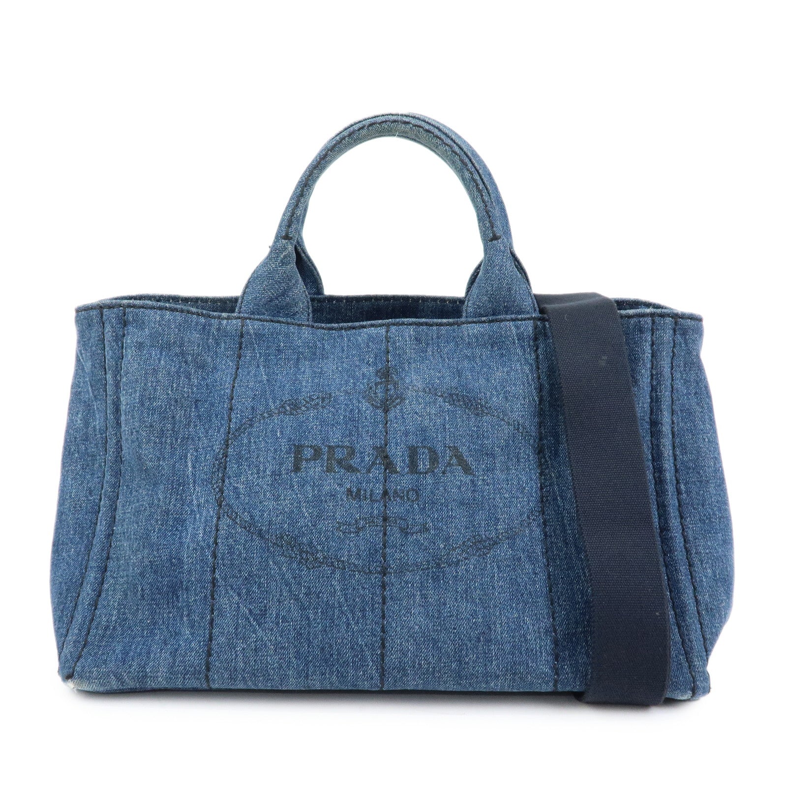 PRADA Triangle Logo Canapa Denim Large 2Way Bag Tote Bag B2642B