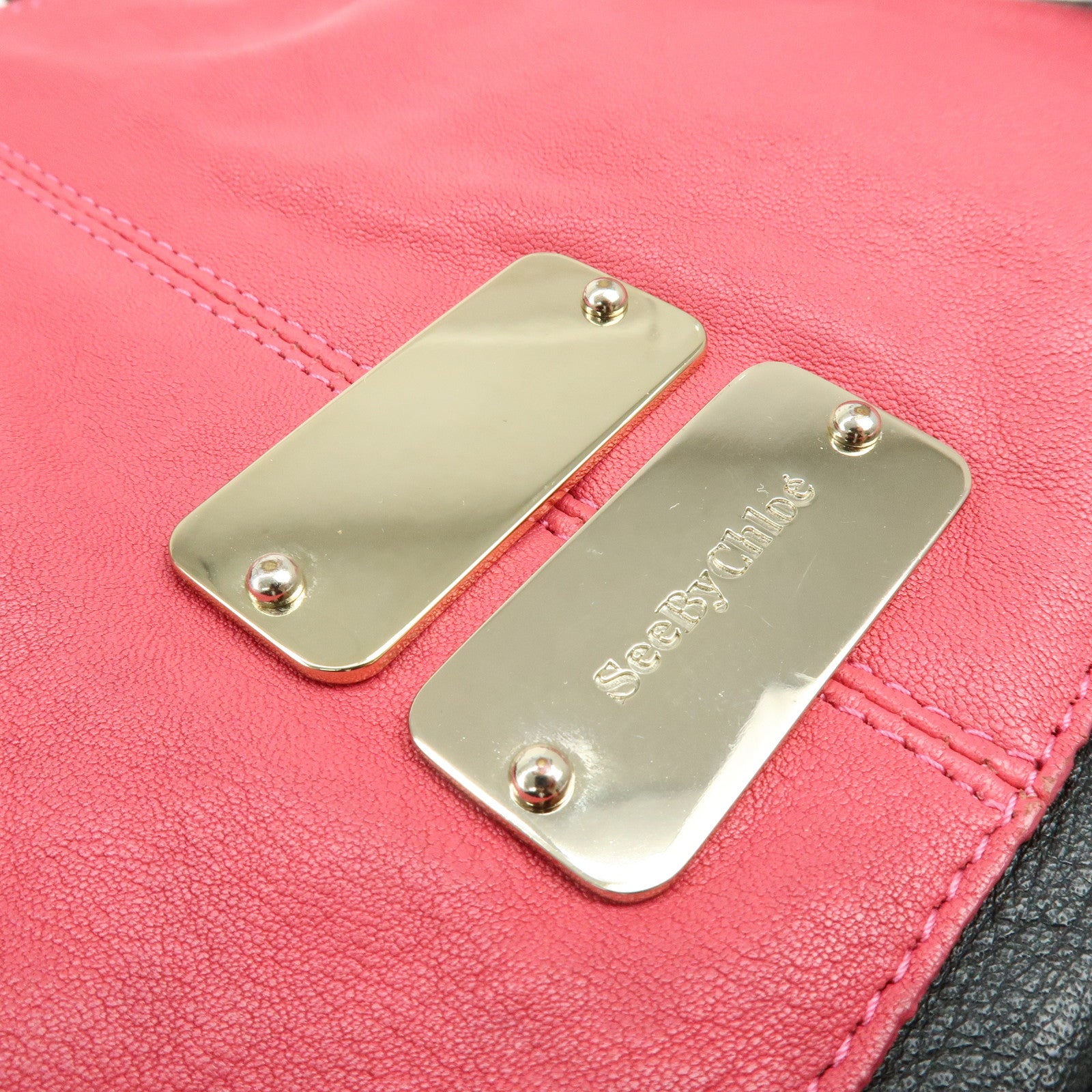 Chloe See By Chloe Leather 2Way Shoulder Bag Hand Bag Pink Black