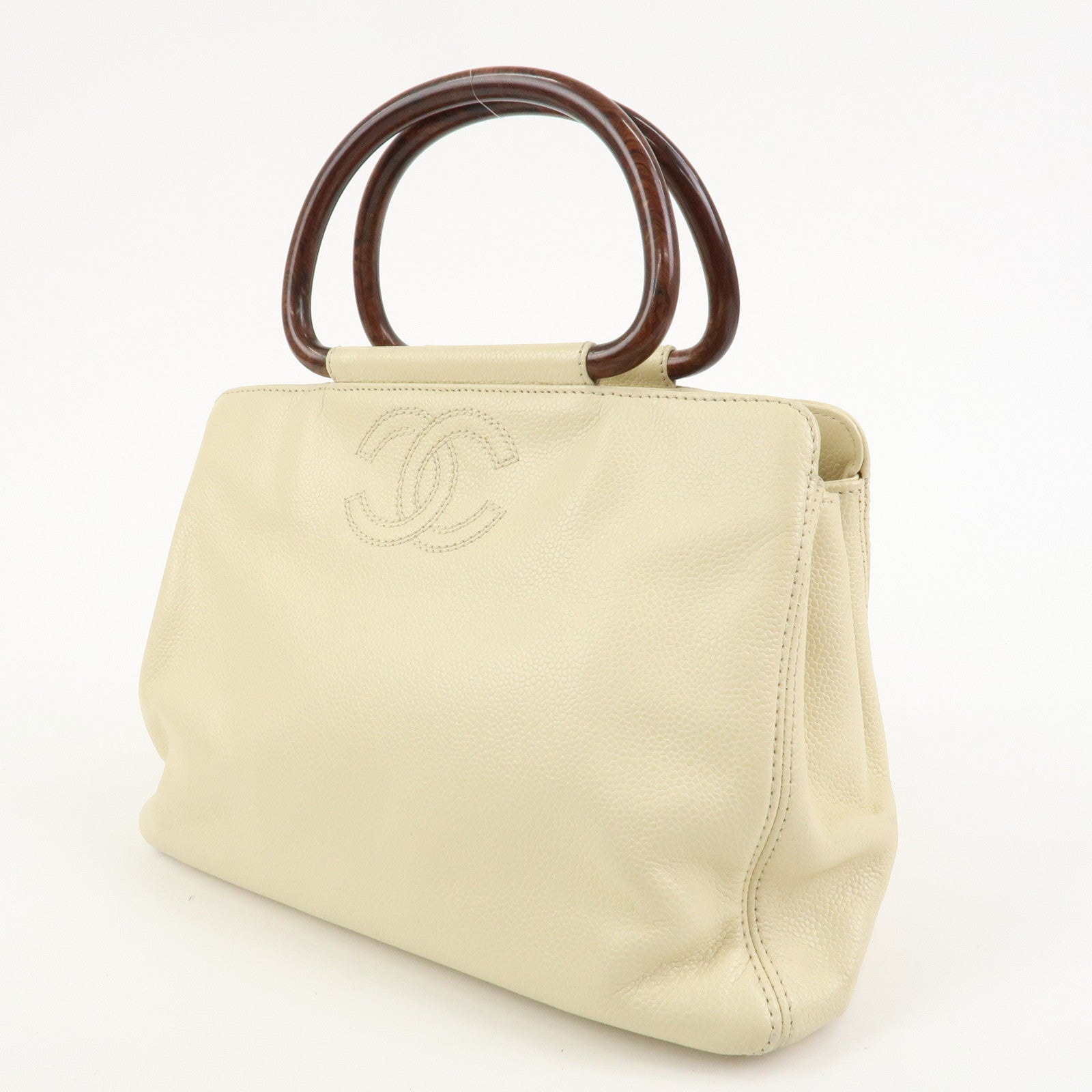 CHANEL COCO Mark Caviarskin Hand Bag Ivory Brown