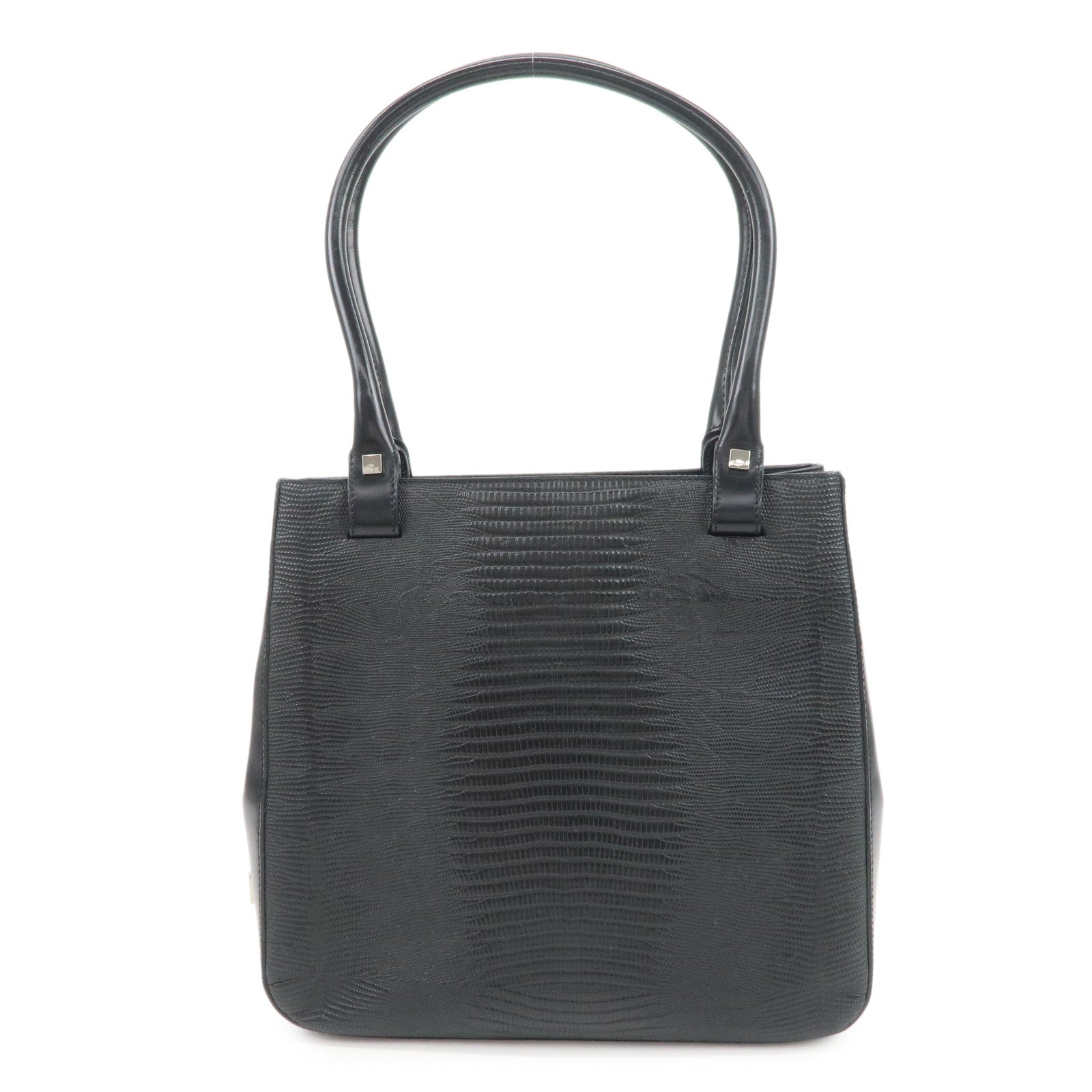 Ferragamo Gancini Embossed Leather Tote Bag Hand Bag Black