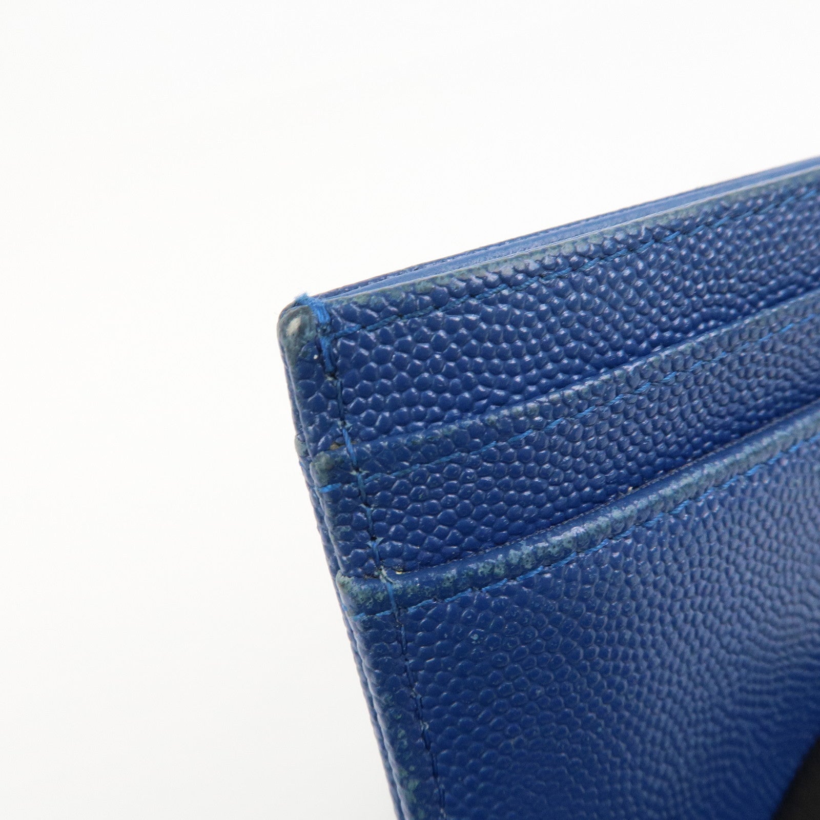 CHANEL Logo Caviarskin Leather Card Case Card Holder Blue