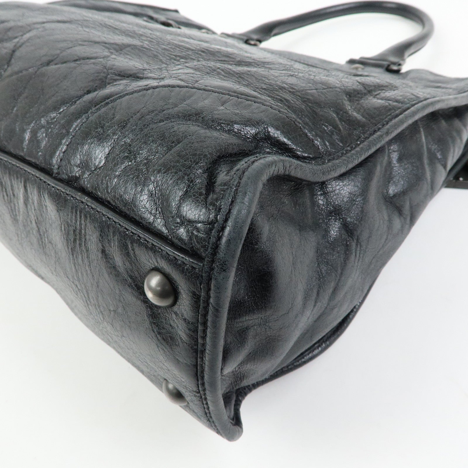 MIU MIU Leather Tote Bag Shoulder Bag Black Padlock Charm