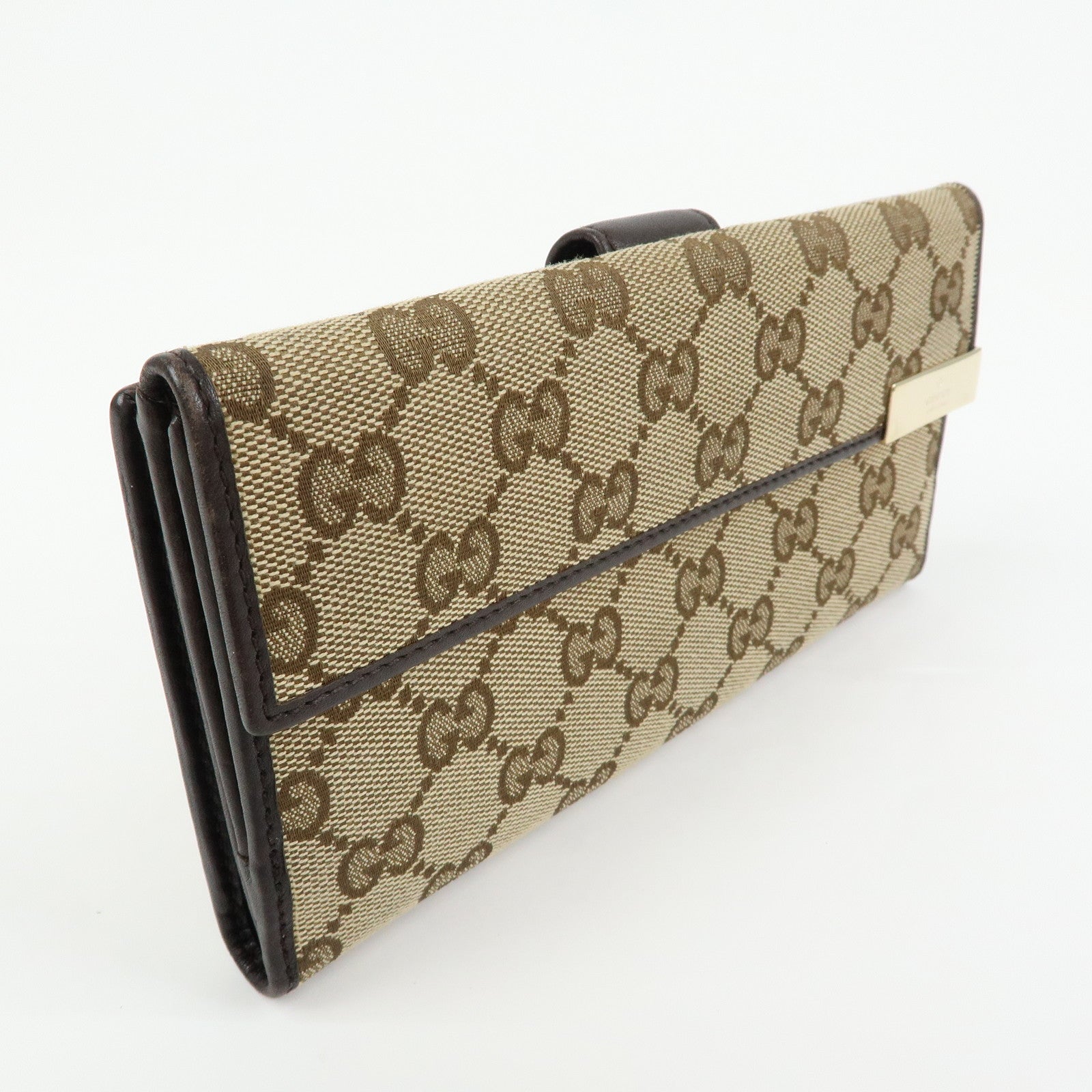 GUCCI GG Canvas Leather Long Wallet Beige Brown 257012