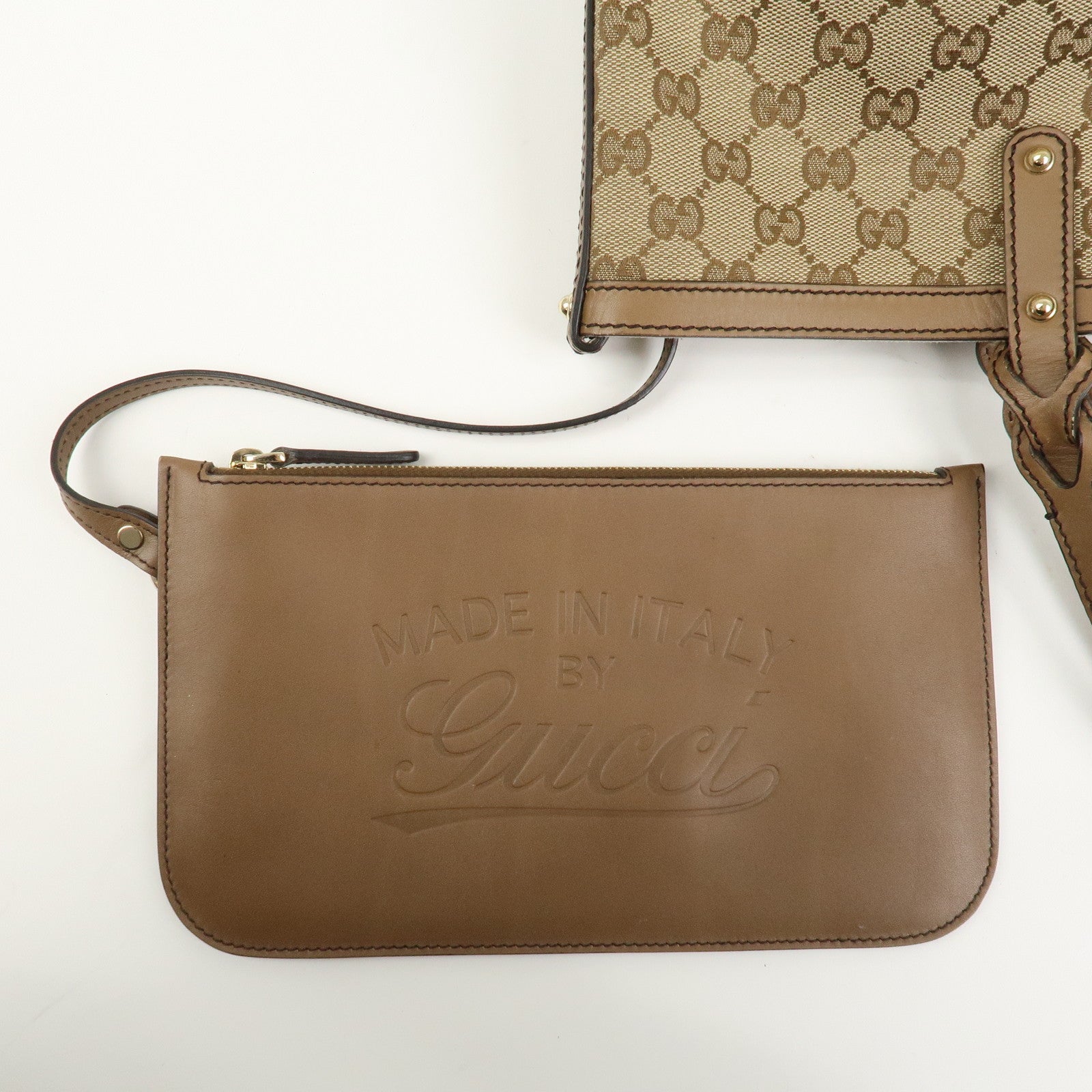 GUCCI GG Monogram Canvas Leather Tote Bag Brown 247209