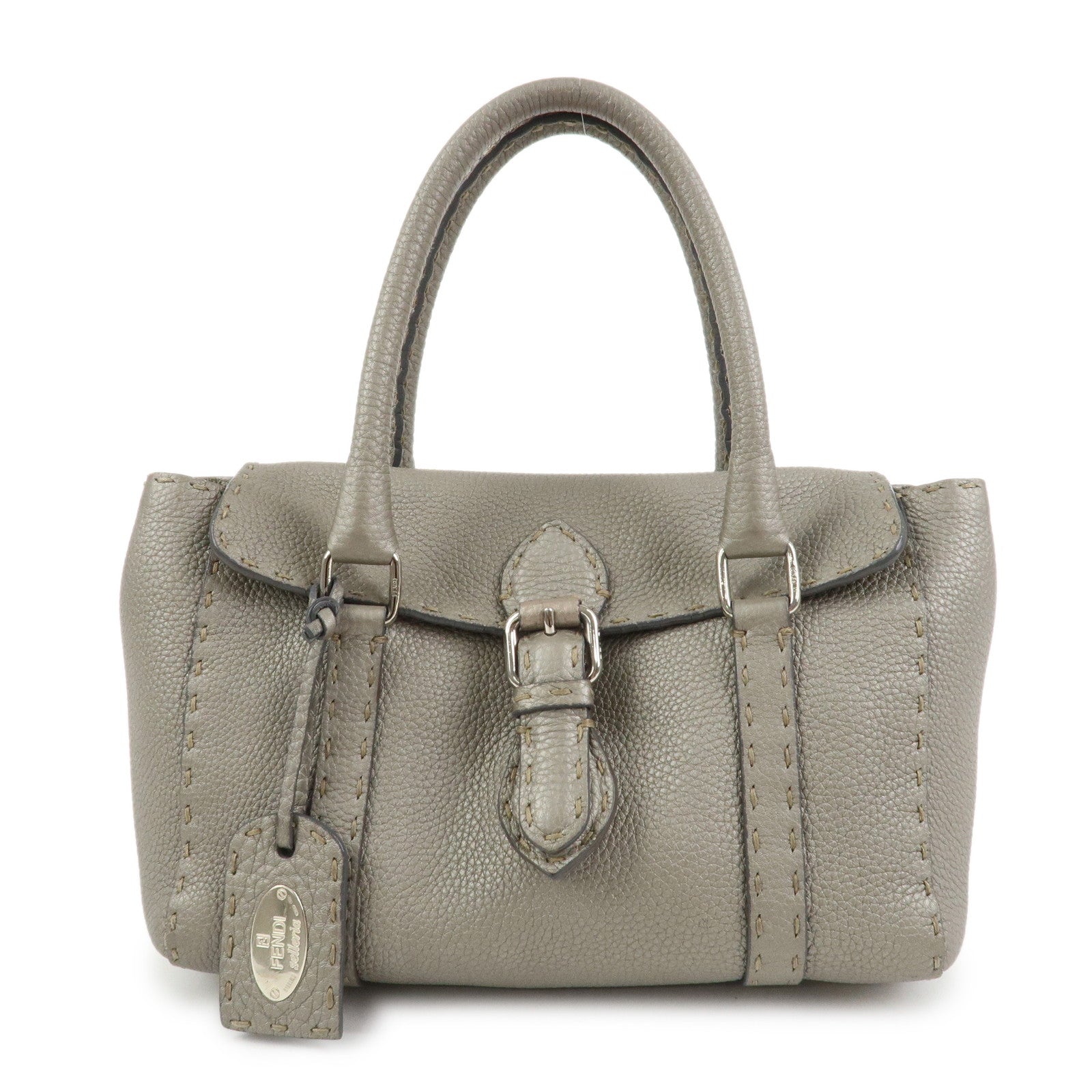 FENDI Seleria Leather Mini Linda Hand Bag Gray 8BR486