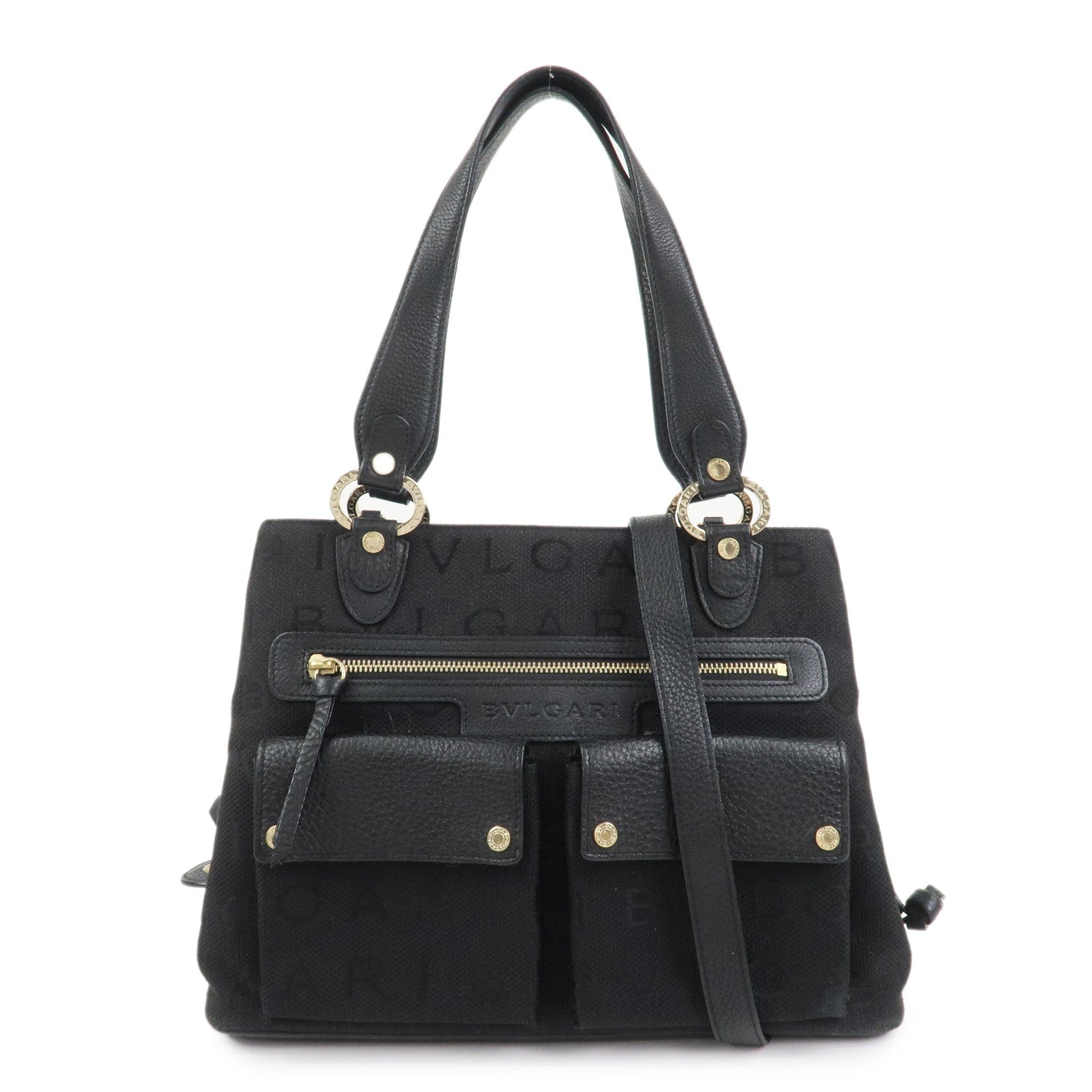 BVLGARI Logo Mania Canvas Leather 2Way Bag Shoulder Bag Black