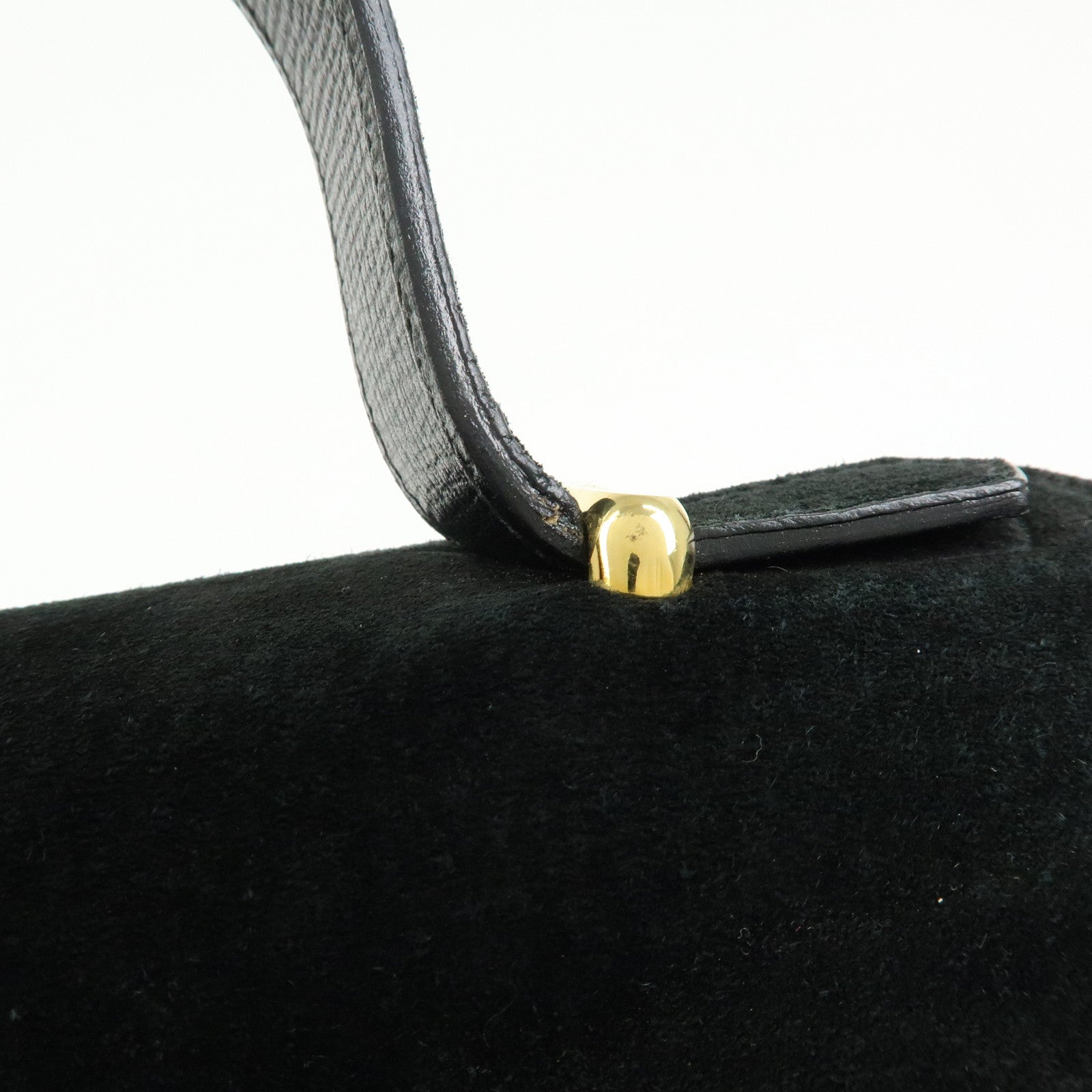 FENDI Top Handle Leather Suede Hand Bag Black 12897