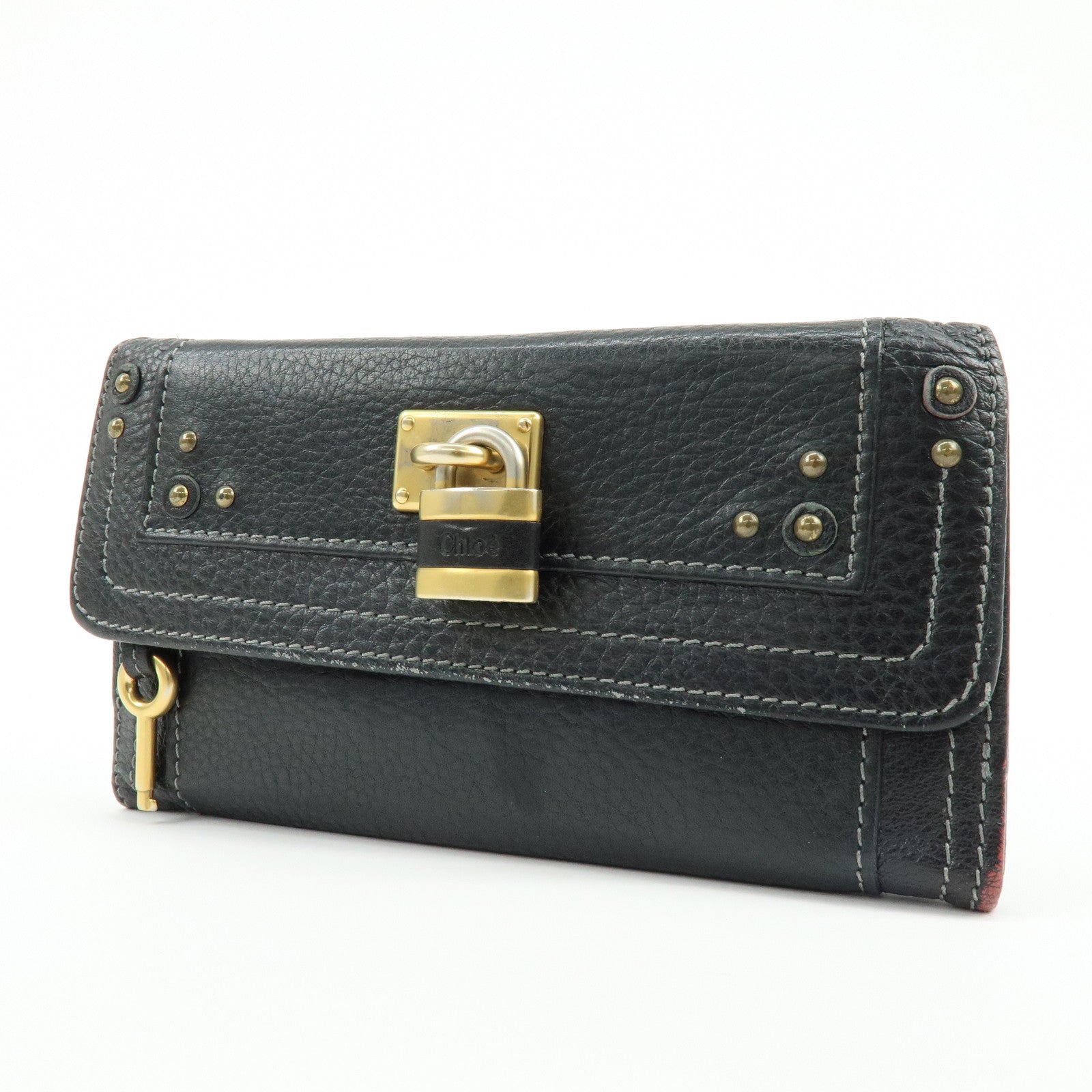 Chloe Paddington Leather Bi-fold Flap Long Wallet Black