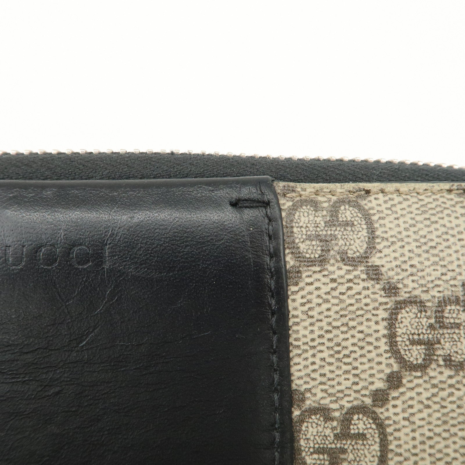 GUCCI GG Supreme Leather Round Zippy Long Wallet Beige Black 451249