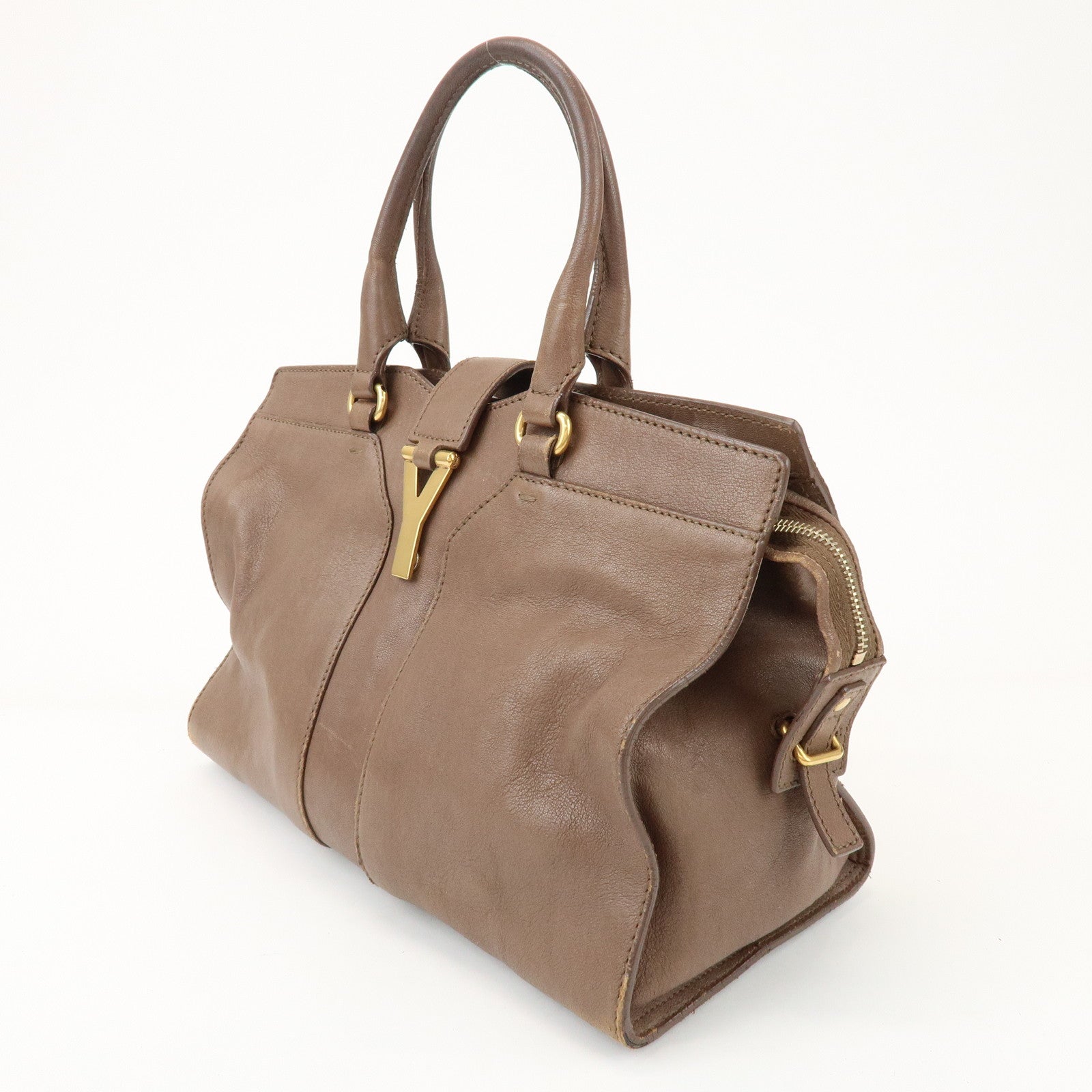 SAINT LAURENT PARIS Cabas Chyc Leather 2Way Bag Hand Bag Brown