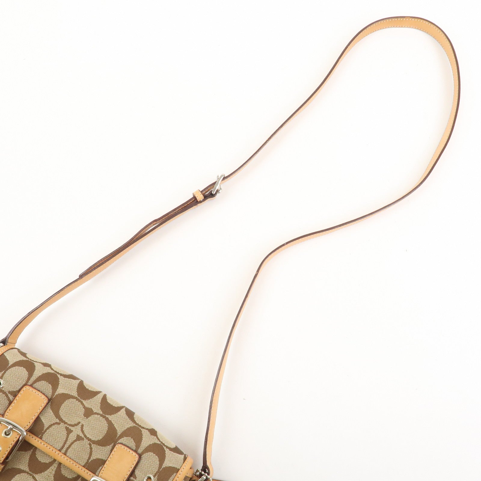 COACH Signature Canvas Leather Shoulder Bag Beige Light Brown