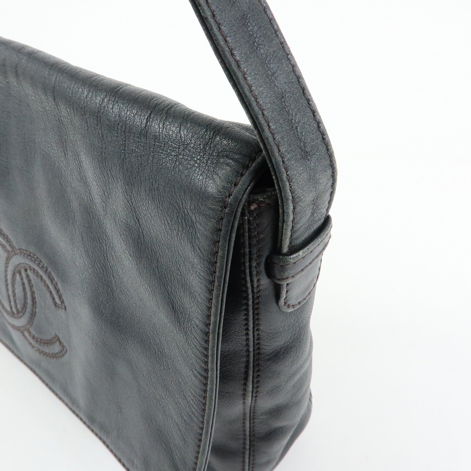 CHANEL Fringe COCO Mark Calf Leather Shoulder Crossbody Bag Black