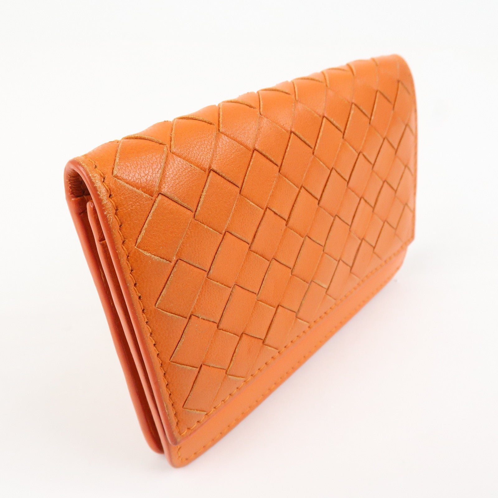 BOTTEGA VENETA Intrecciato Leather Card Case Card Holder Orange