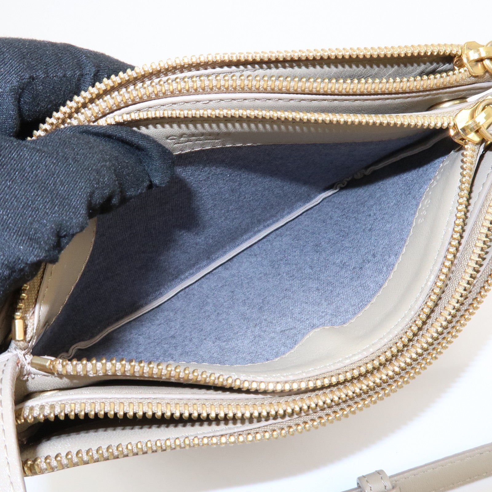CELINE Calf Skin Trio Bag Shoulder Bag Crossbody Bag Beige