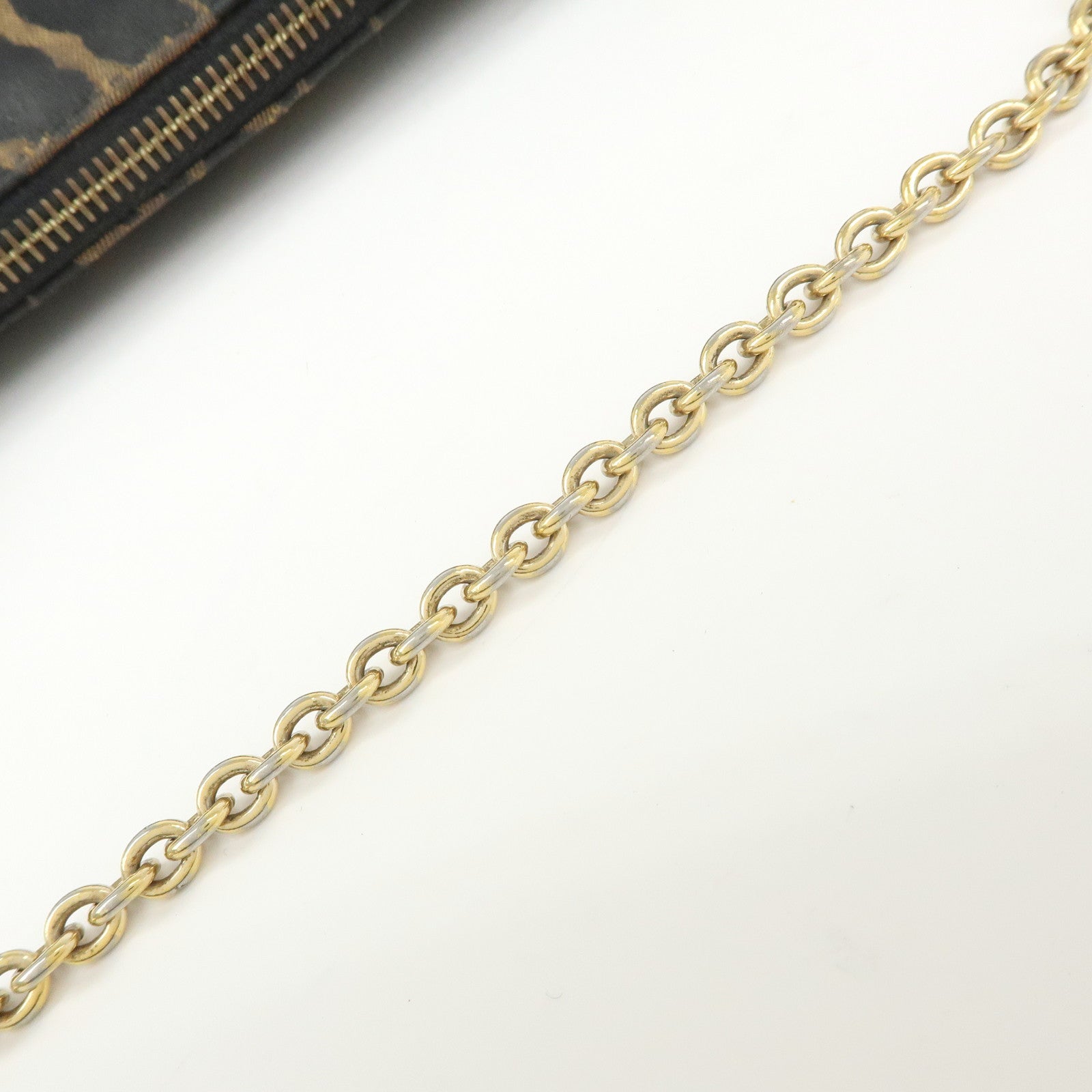 FENDI Canvas Leather Leopard Chain Hand Bag Brown Black 8M0264