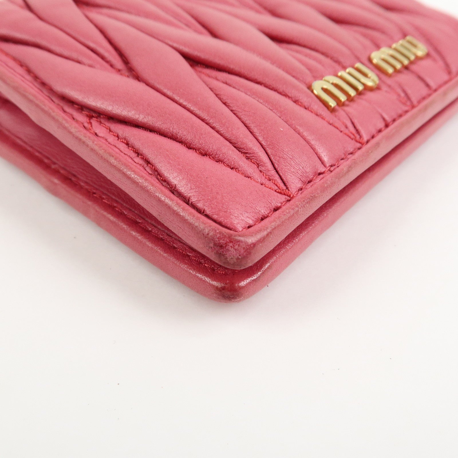 MIU MIU Matelasse Nappa Leather Compact Wallet Pink 5MV204