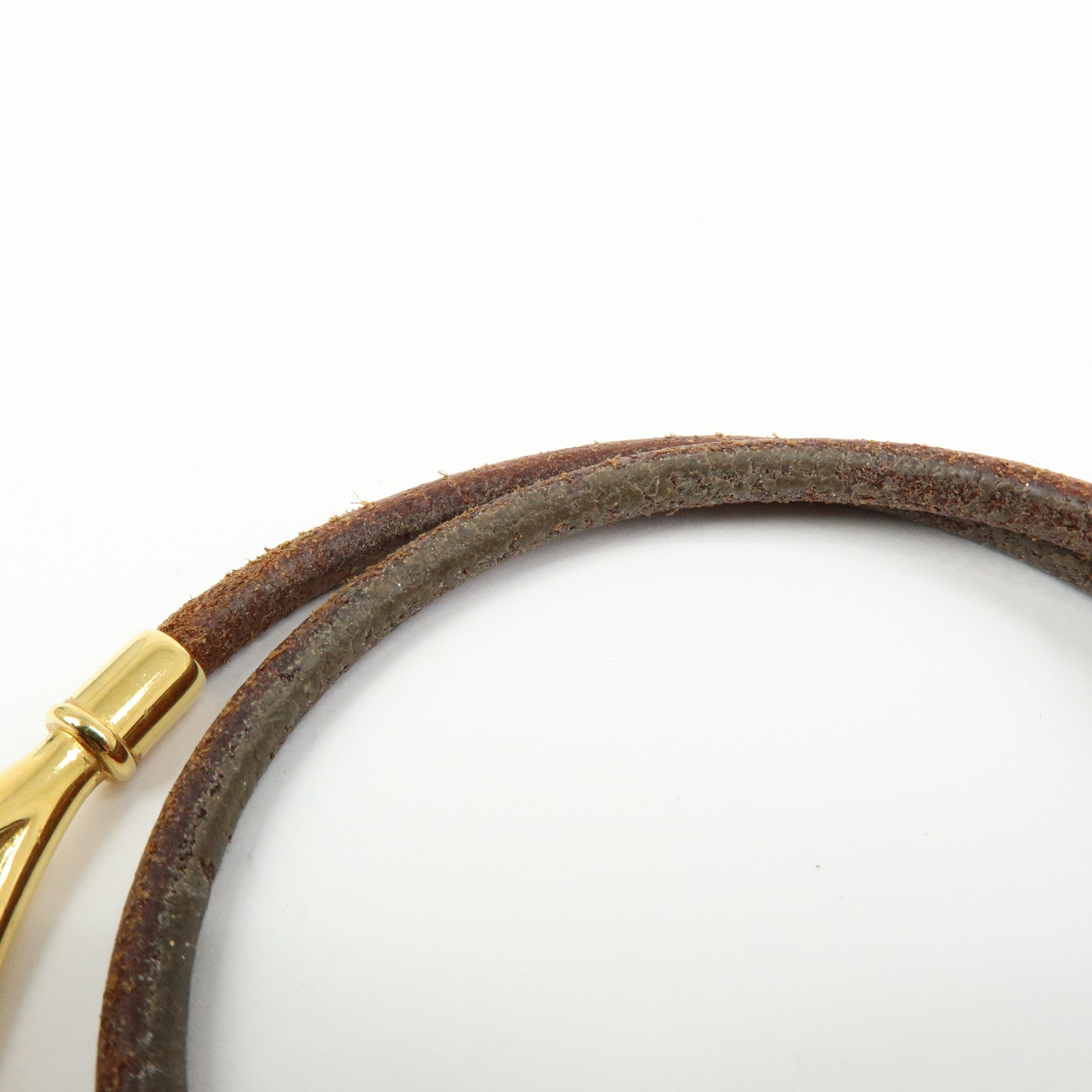 HERMES Jumbo Choker Leather Metal Bracelet Brown Gold