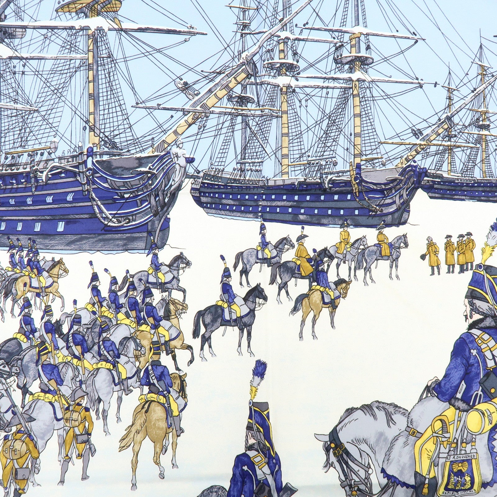 HERMES Carre 90 Silk 100% MARINE ET CAVALERIE Scarf Blue Navy