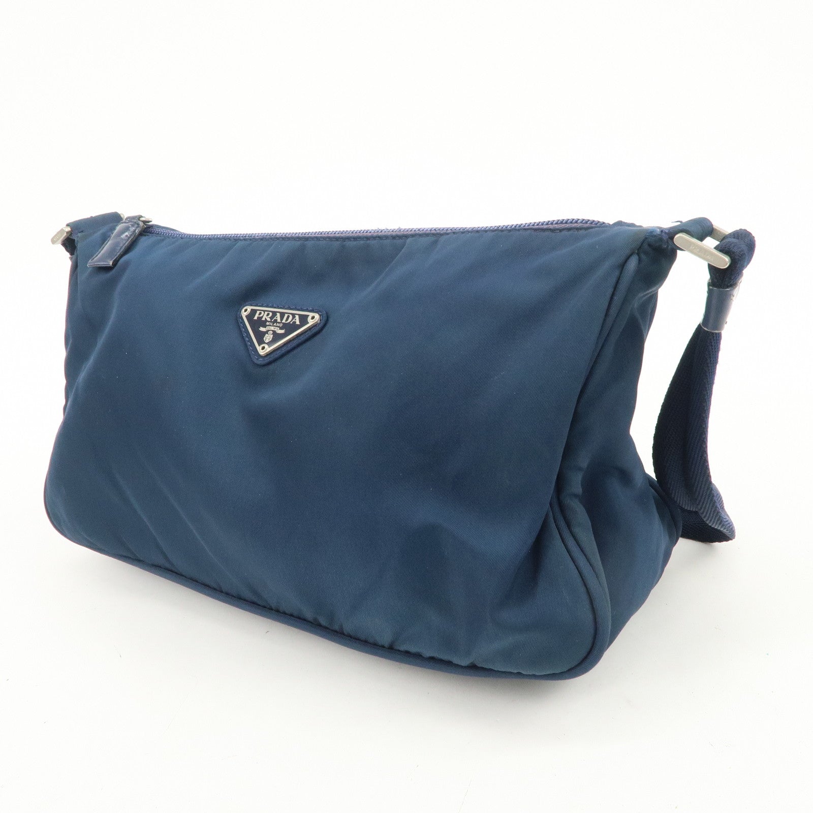 PRADA Triangle Logo Nylon Leather Shoulder Bag Crossbody Bag Navy