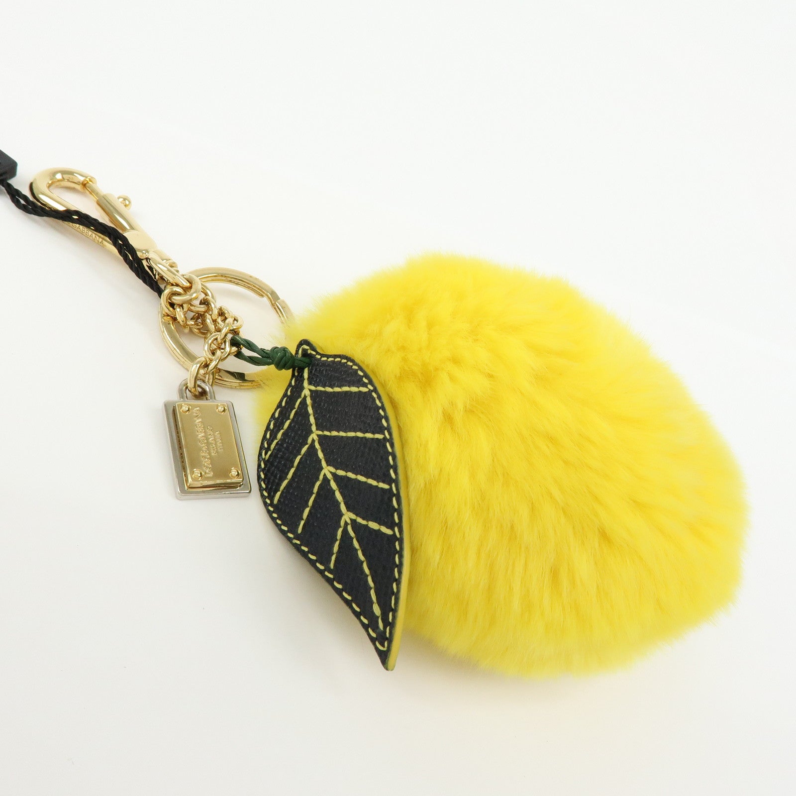 Dolce&Gabbana Fur Leather Lemon Motif Bag Charm Key Chain Yellow