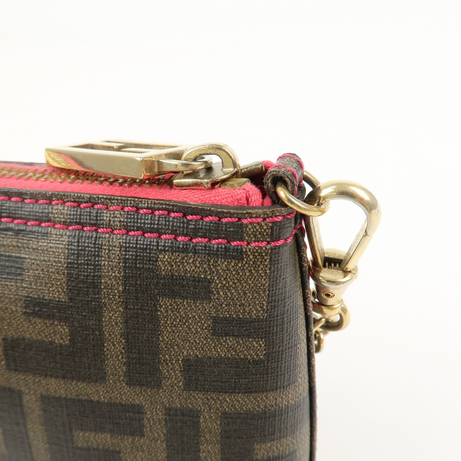 FENDI Zucca PVC Chain Accessory Pouch Hand Bag Brown 8BR592