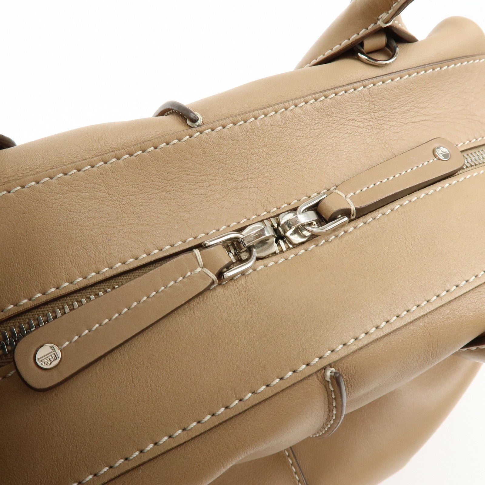 TOD'S D-Cube Leather 2Way Bag Hand Bag Shoulder Bag Beige