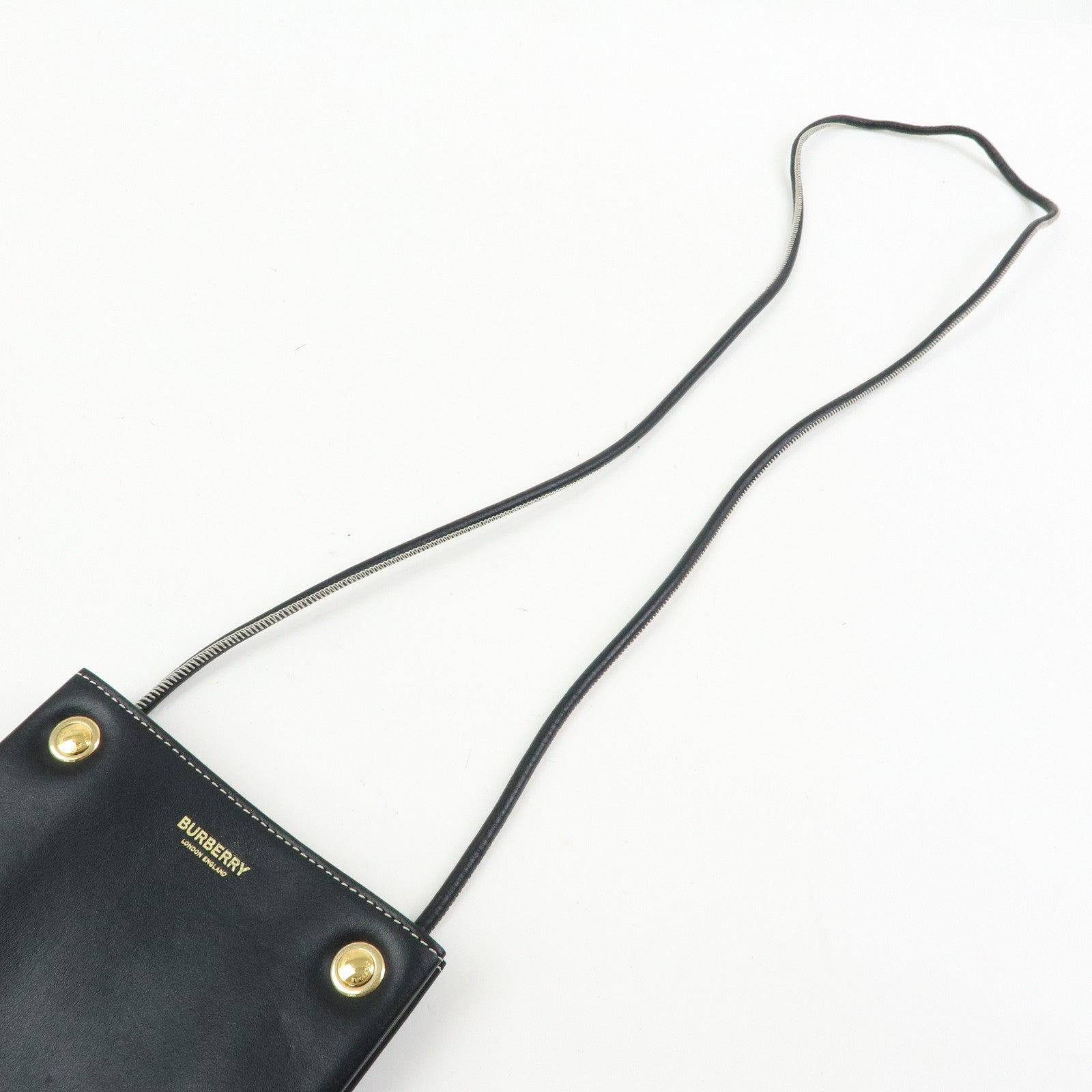 BURBERRY Leather Shoulder Bag Flat Pouch Crossbody Bag Black