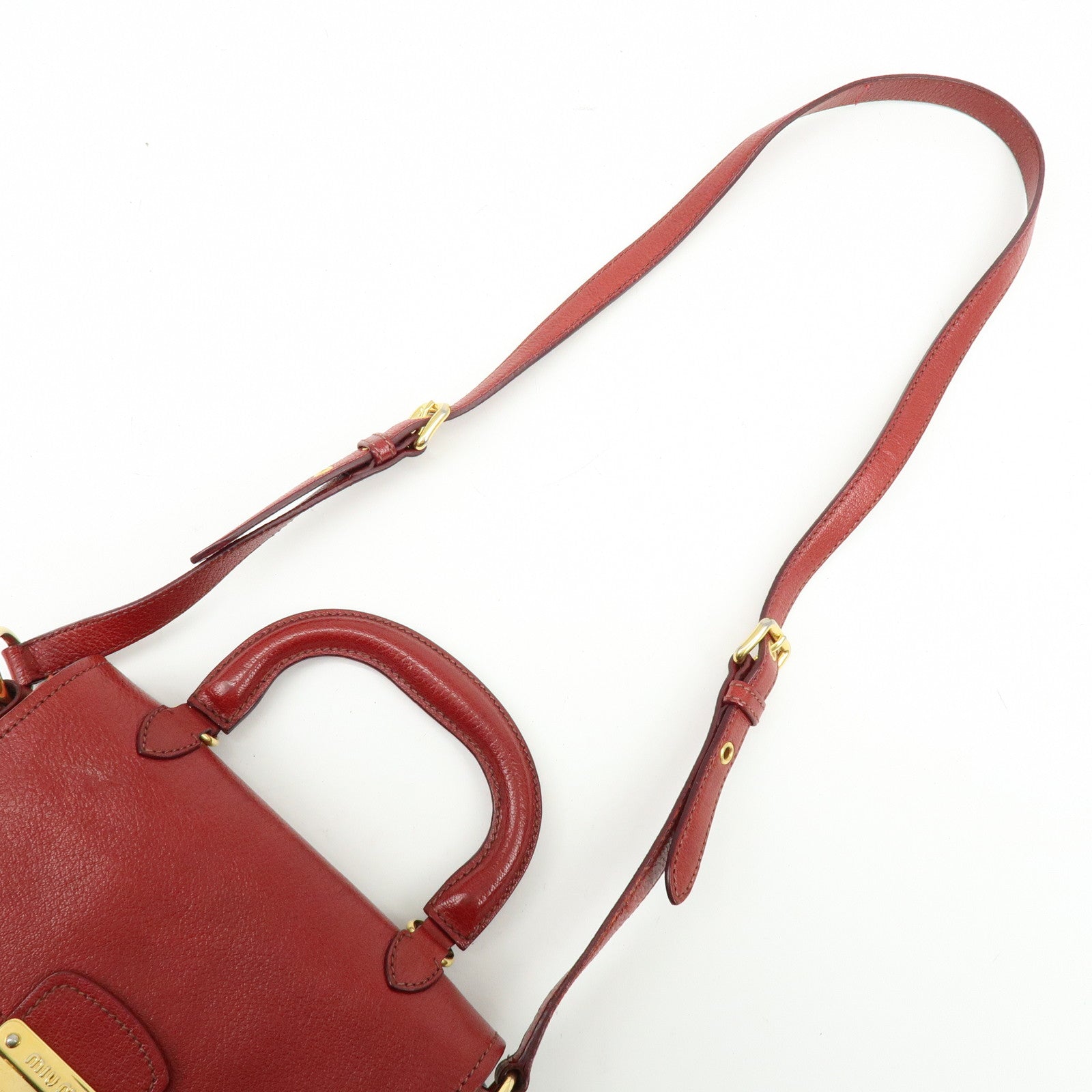 MIU MIU Madras Leather 2Way Bag Hand Bag Shoulder Bag Red Orange