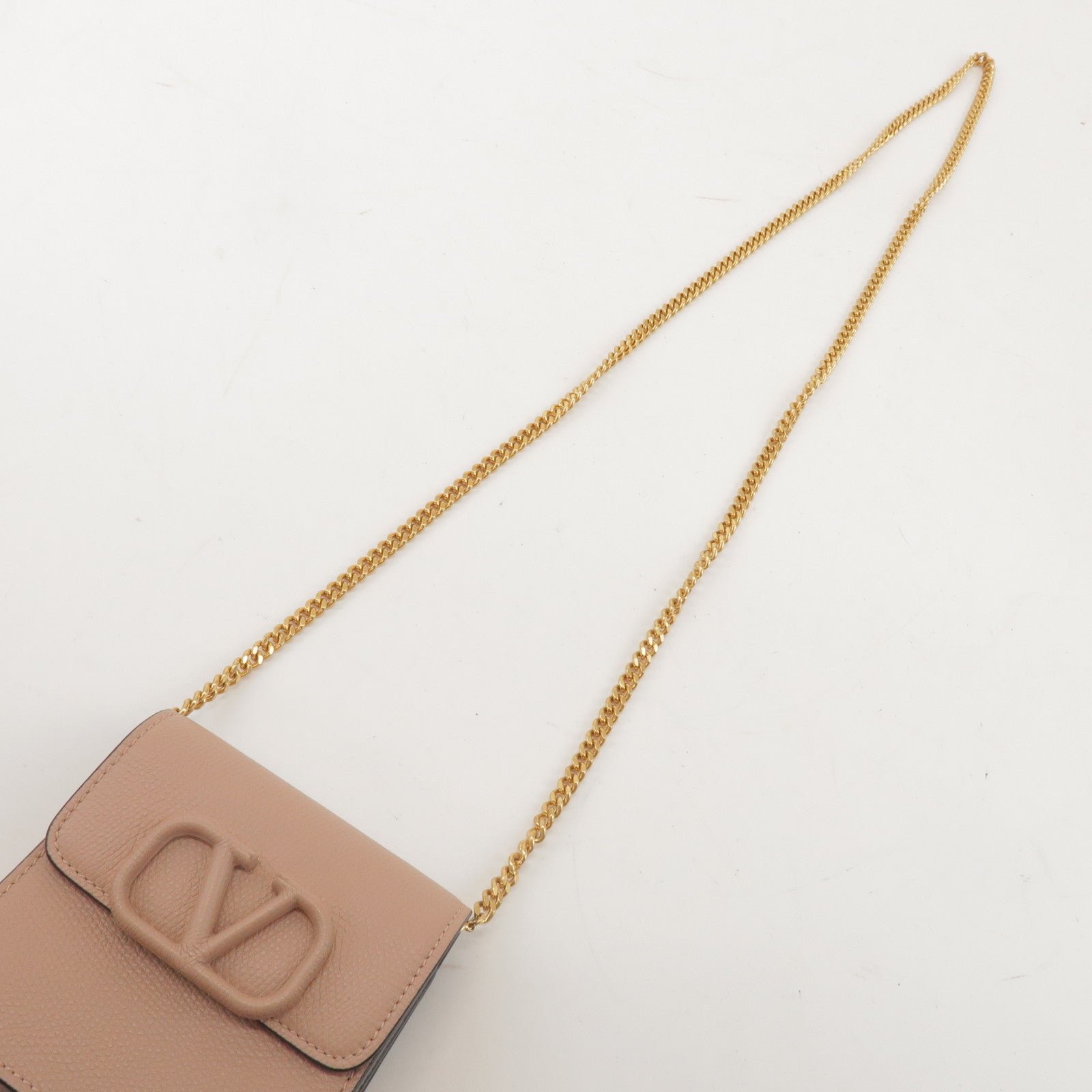 VALENTINO V Sling Leather Shoulder Bag Crossbody Bag Pink Beige