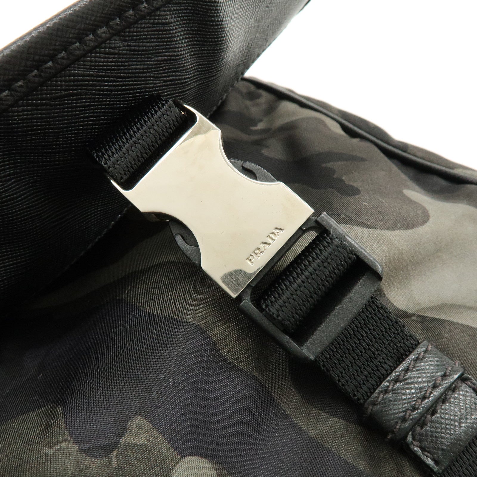 PRADA Triangle Logo Nylon Saffiano Leather Camouflage Shoulder Bag