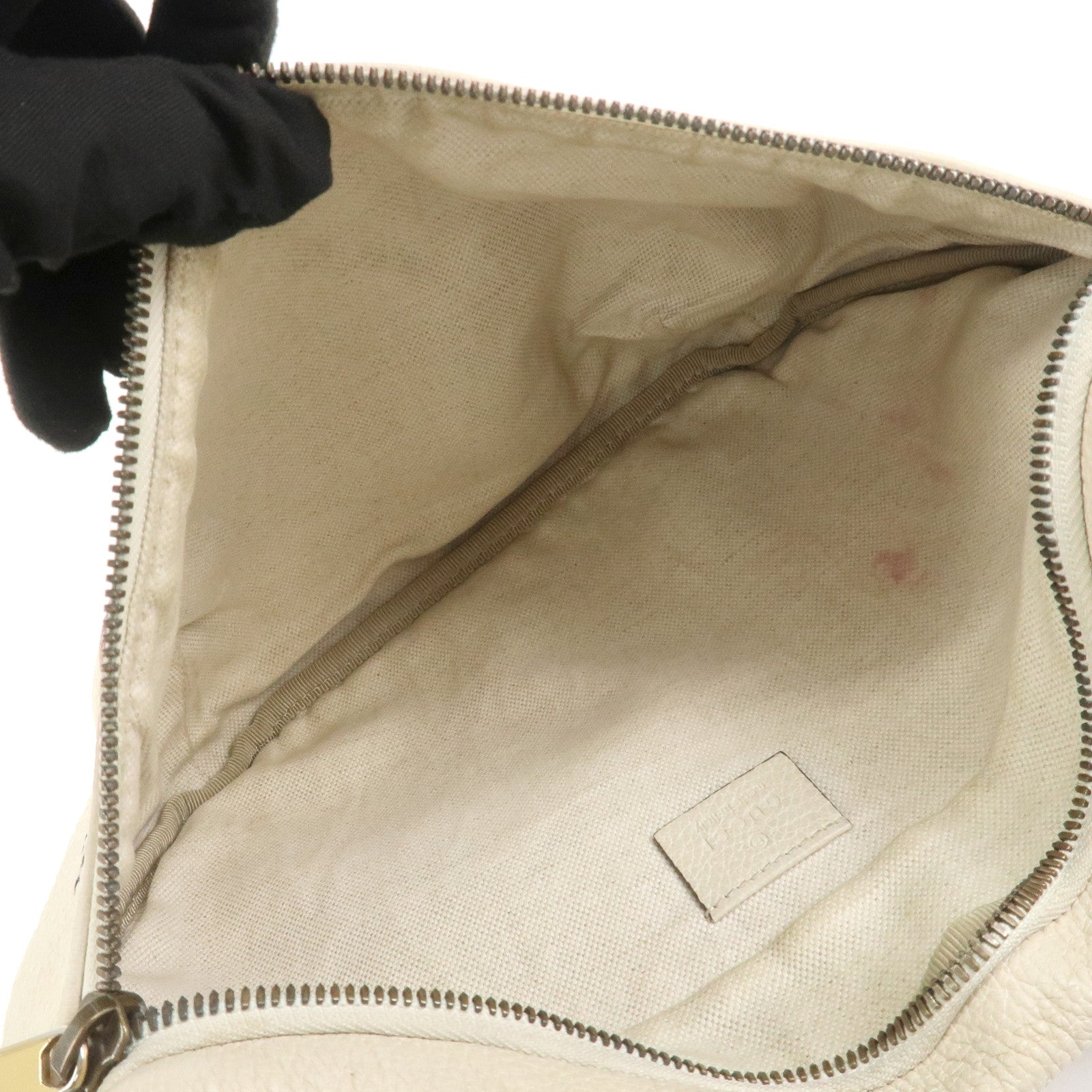 GUCCI Sherry Leather Canvas Waist Bag Ivory 493869