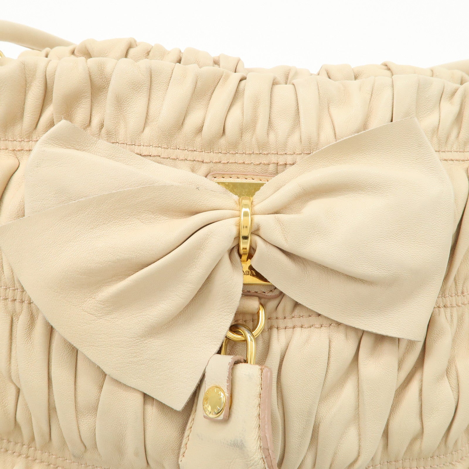 PRADA Nappa Leather Gathered Ribbon Shoulder Bag Hand Bag BR4492
