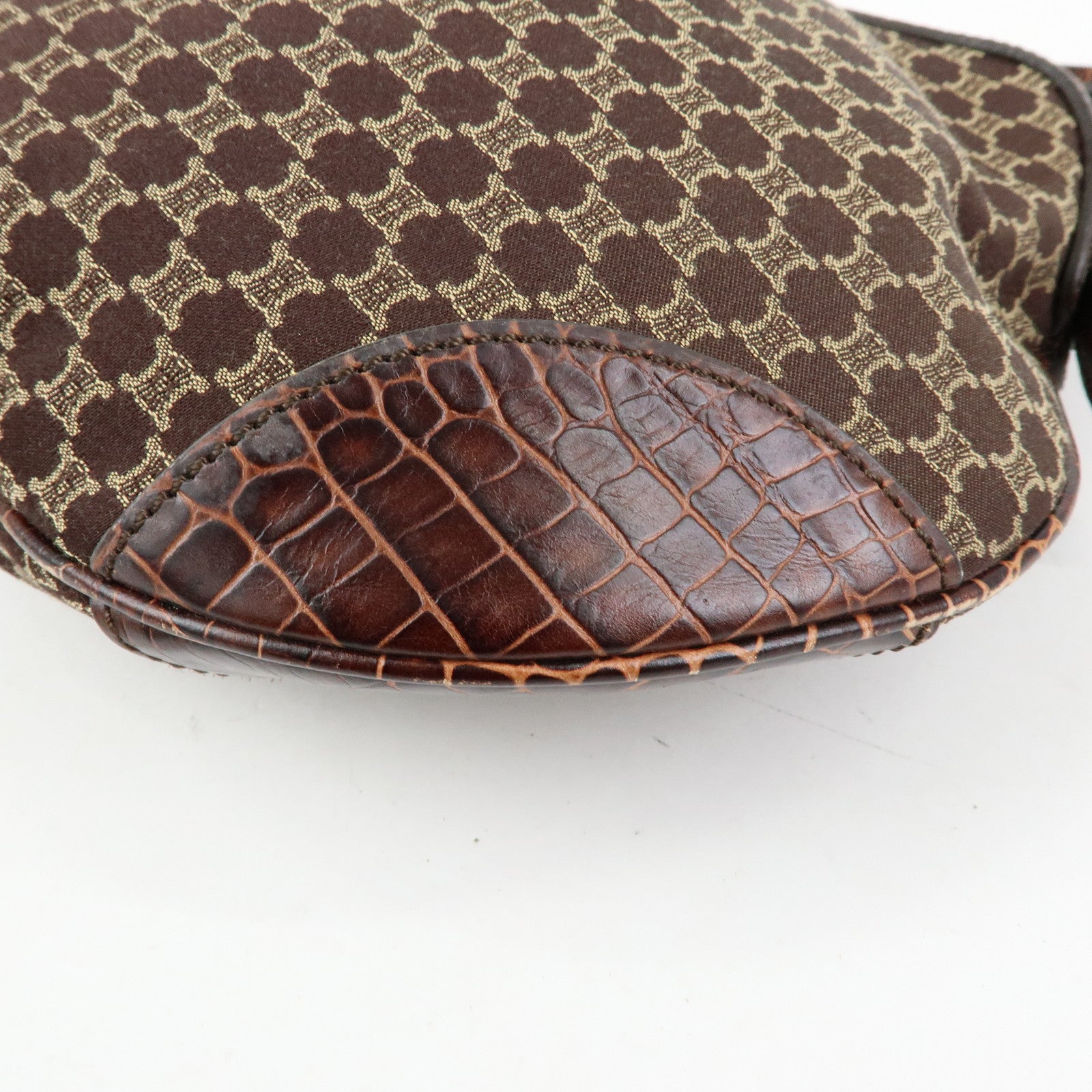 CELINE Macadam Canvas Leather Shoulder Bag Hand Bag Brown