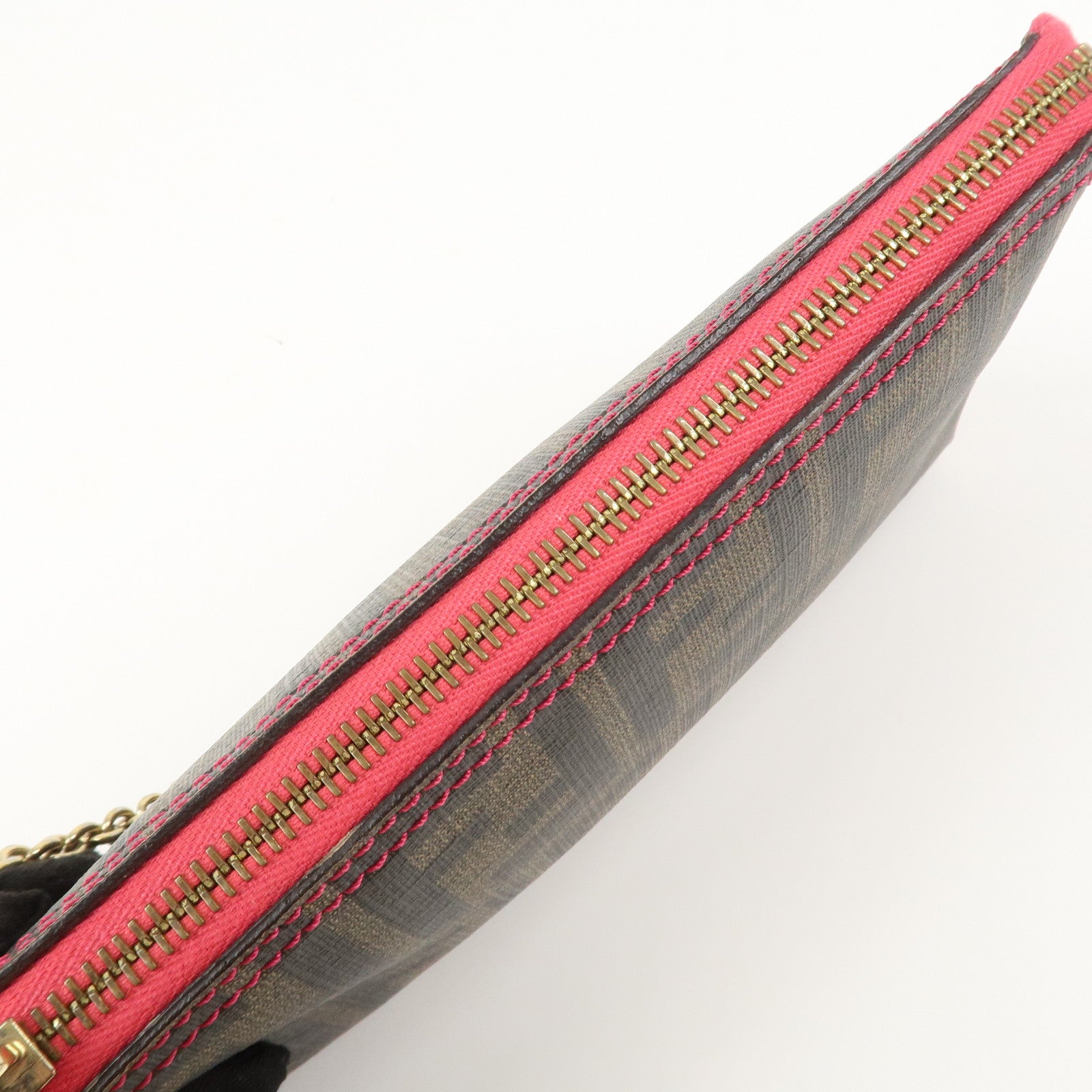 FENDI Zucca PVC Chain Accessory Pouch Hand Bag Brown 8BR592