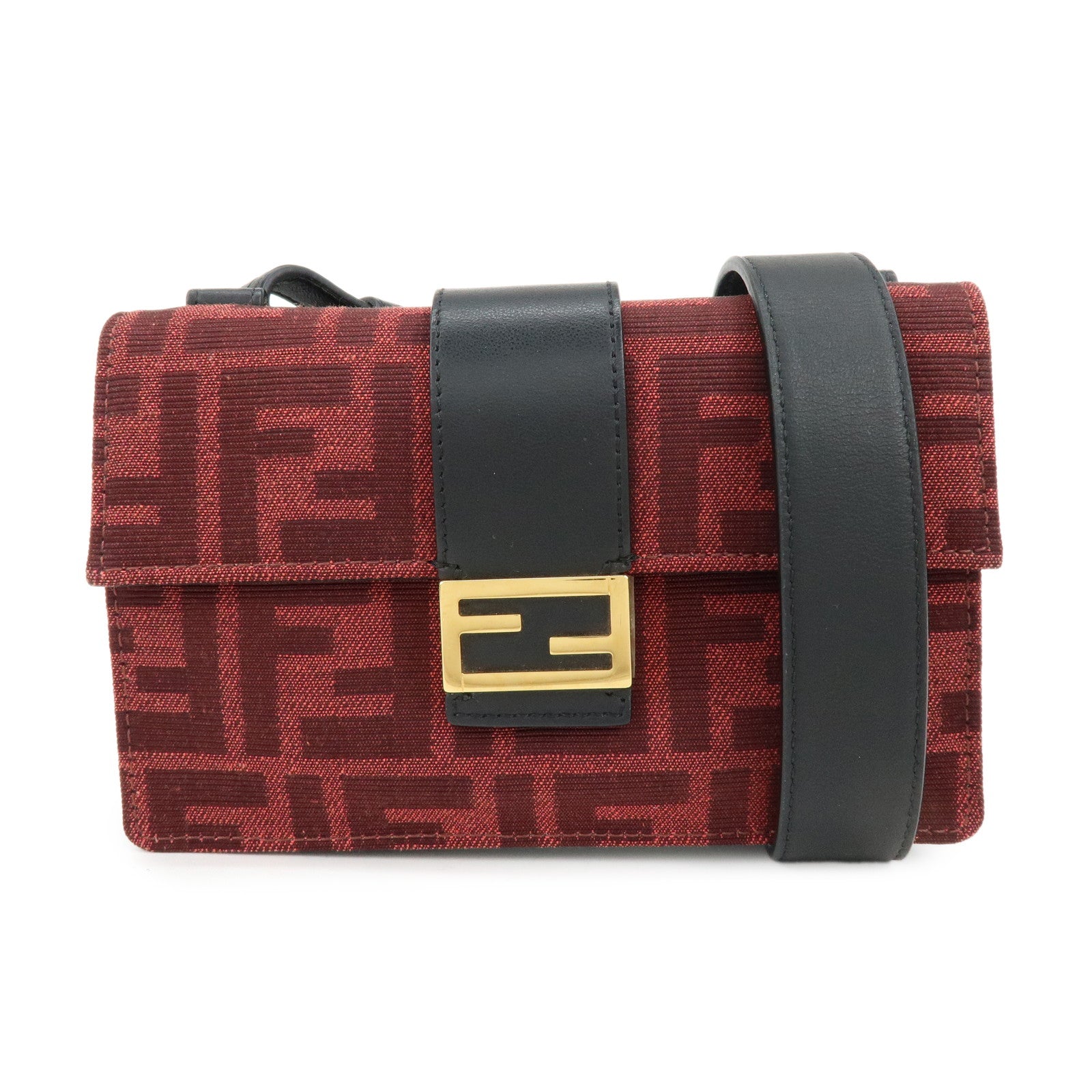 FENDI Zucca Canvas Leather 2Way Shoulder Bag Waist Bag Red 7M0295