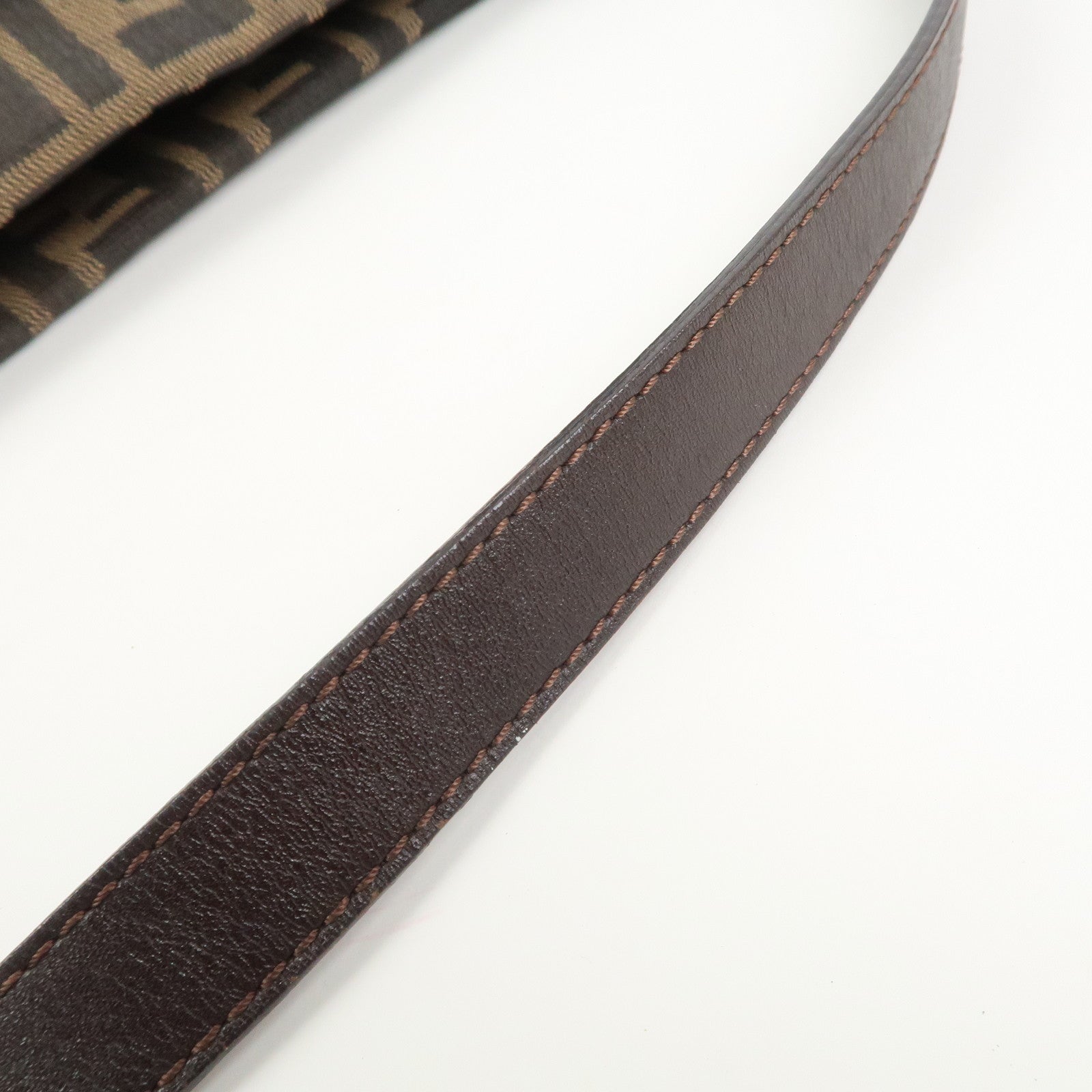 FENDI Zucca Canvas Leather Shoulder Bag Brown Black 26566
