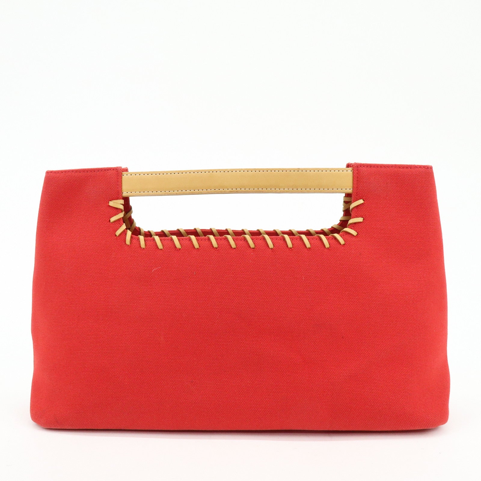 BURBERRY Blue Label Cotton Leather Hand Bag Tote Bag Red