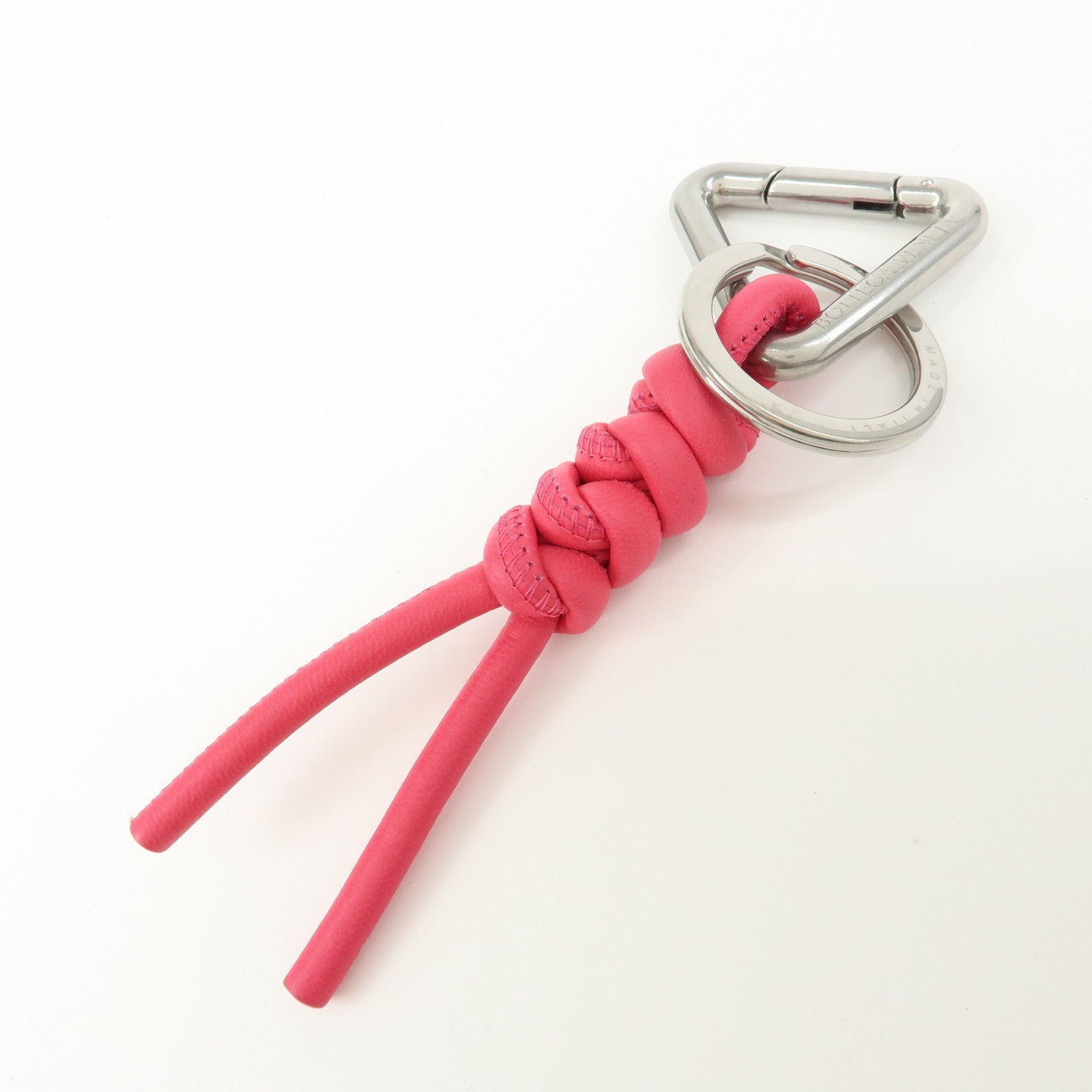 BOTTEGA VENETA Leather Bag Charm Triangle Key Ring Pink 651052