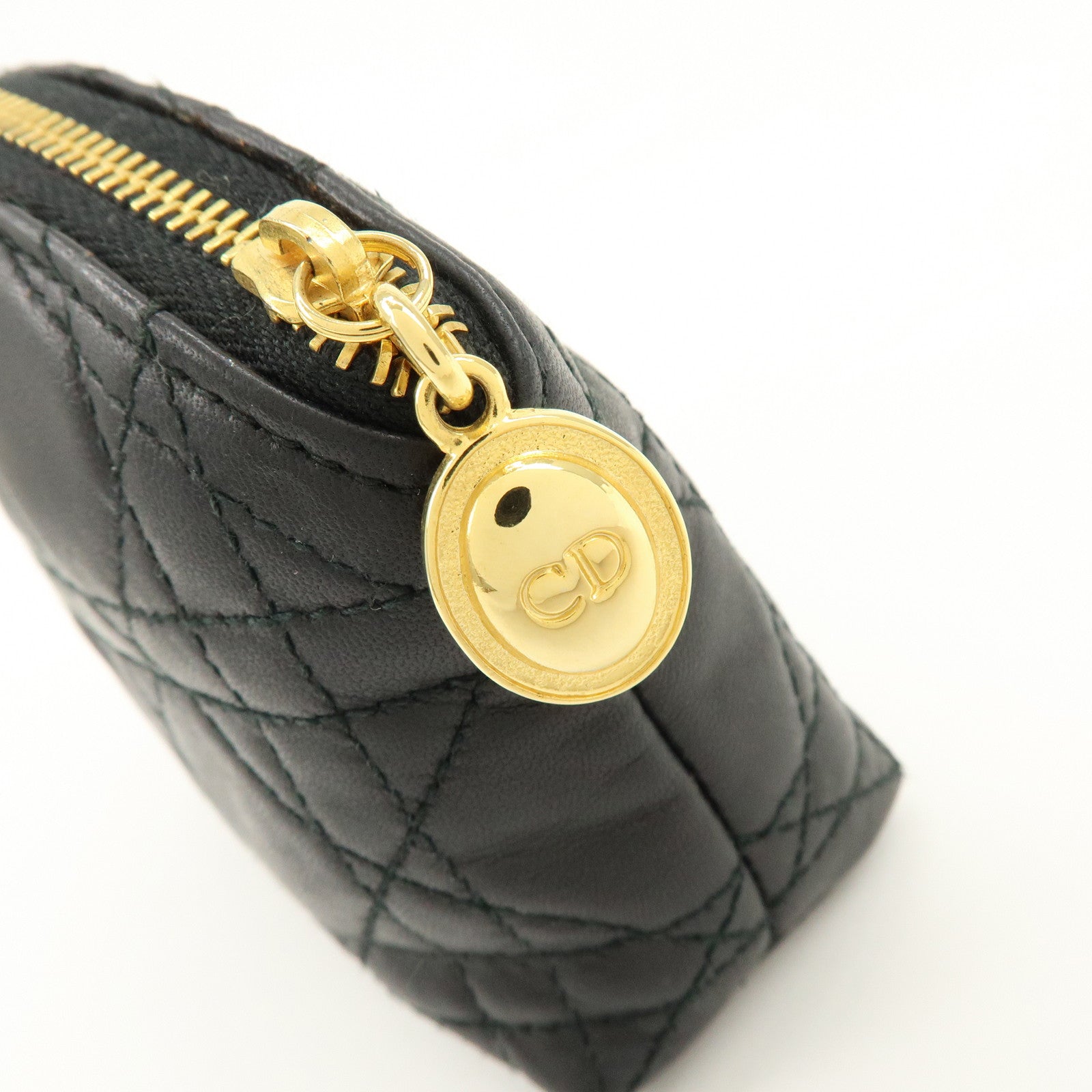 Christian Dior Cannage Lamb Skin Pouch Cosmetic Pouch Black