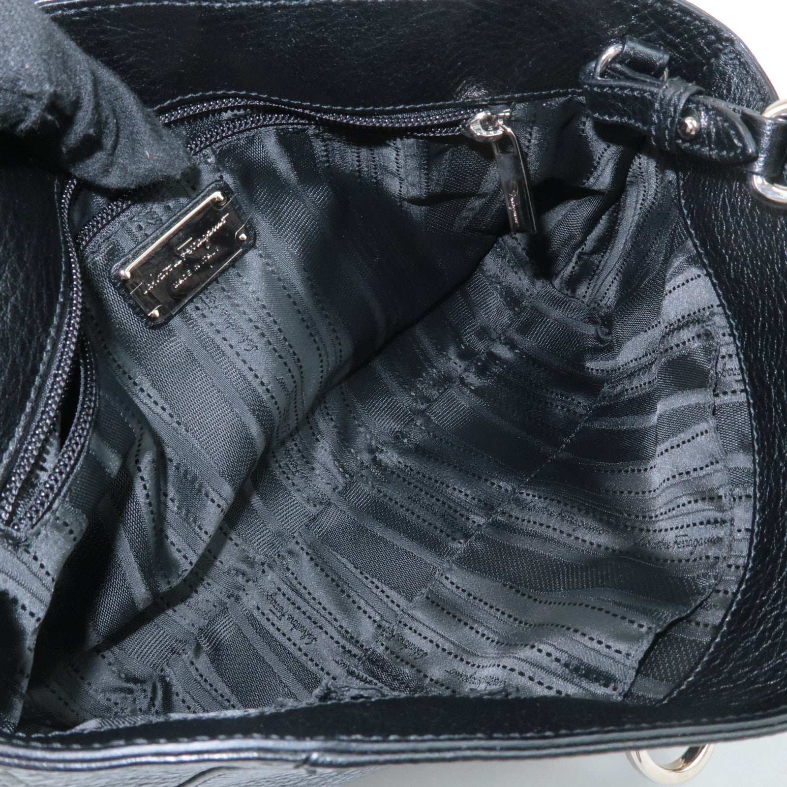 Ferragamo Gancini Leather 3Way Shoulder Bag Hand Bag Black Silver HDW Used