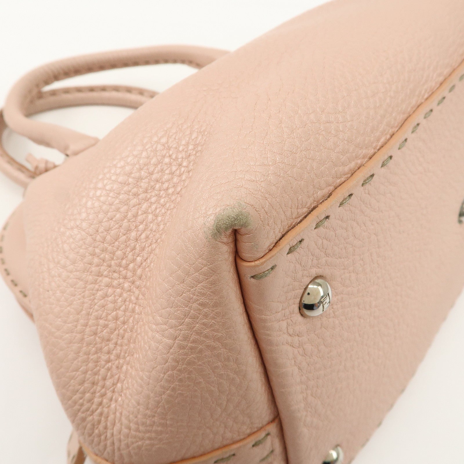 FENDI Selleria Leather Boston Bag Hand Bag Pink 8BN127 Used